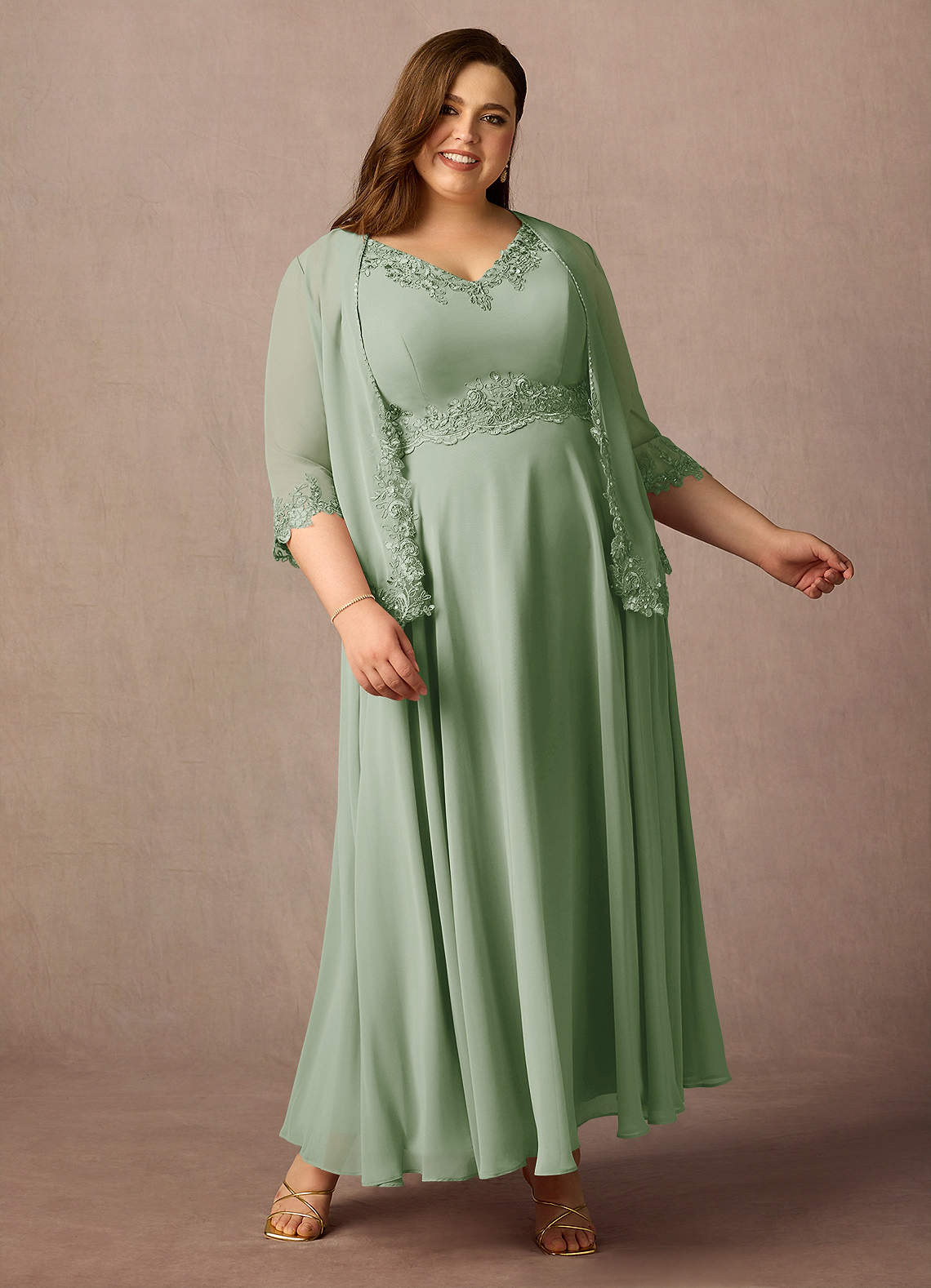 Azazie Devana Vestidos para mãe da noiva Vestido Dusty Sage de Chiffon de Linha A com Lantejoulas image8