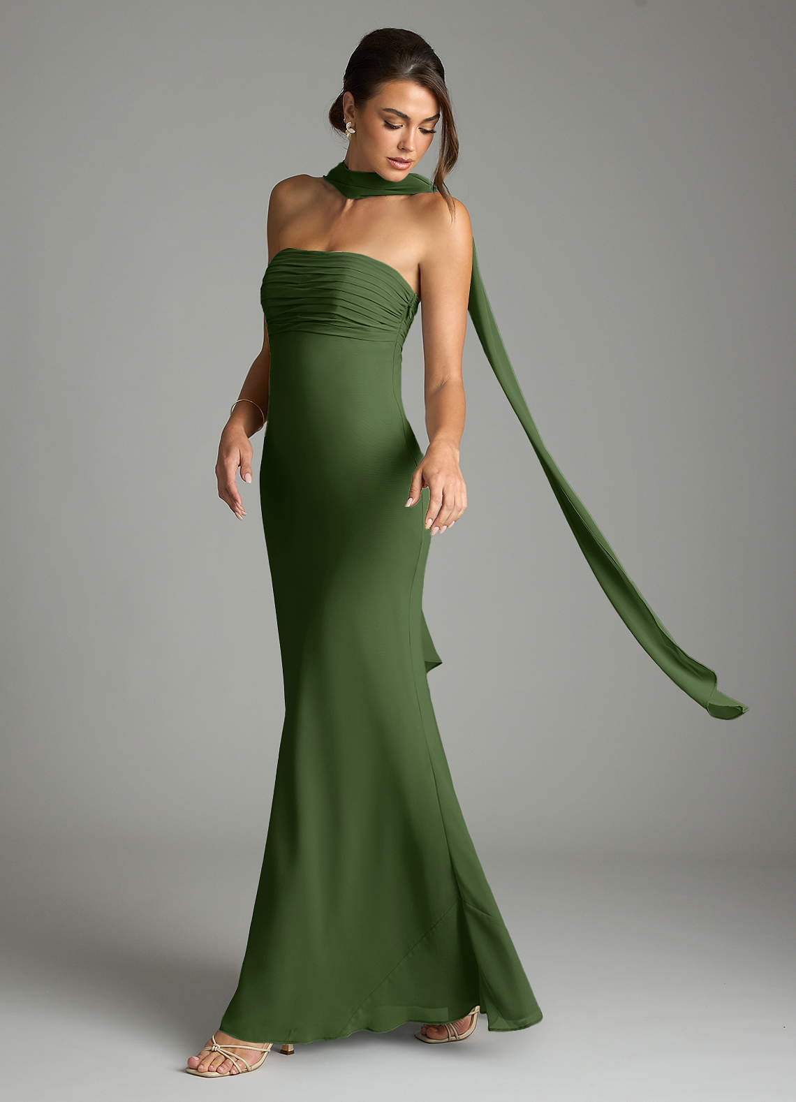Azazie Saylor Jurken voor bruidsmeisjes Jurk van Chiffon met Zeemeermin Strapless Olijf image7