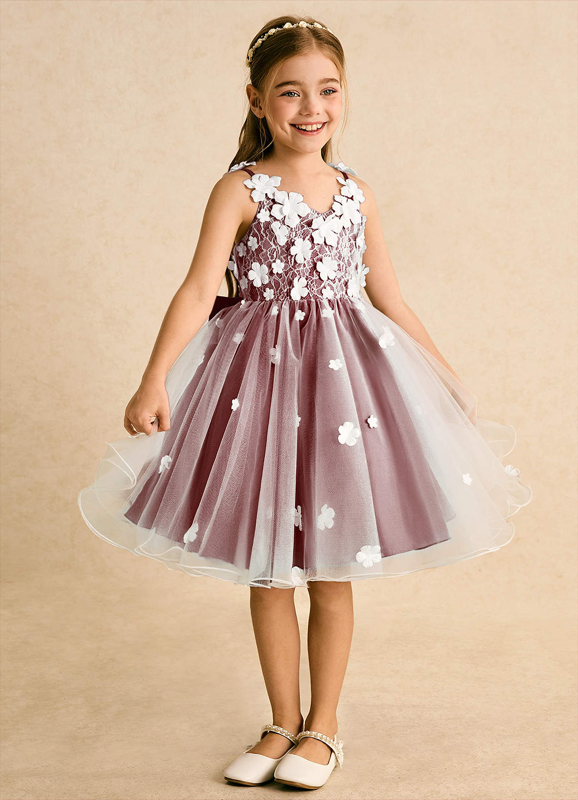 Azazie Junebug Vestidos de florista Vestido Marfim Borgonha de Tule de Vestido de baile com Renda image4