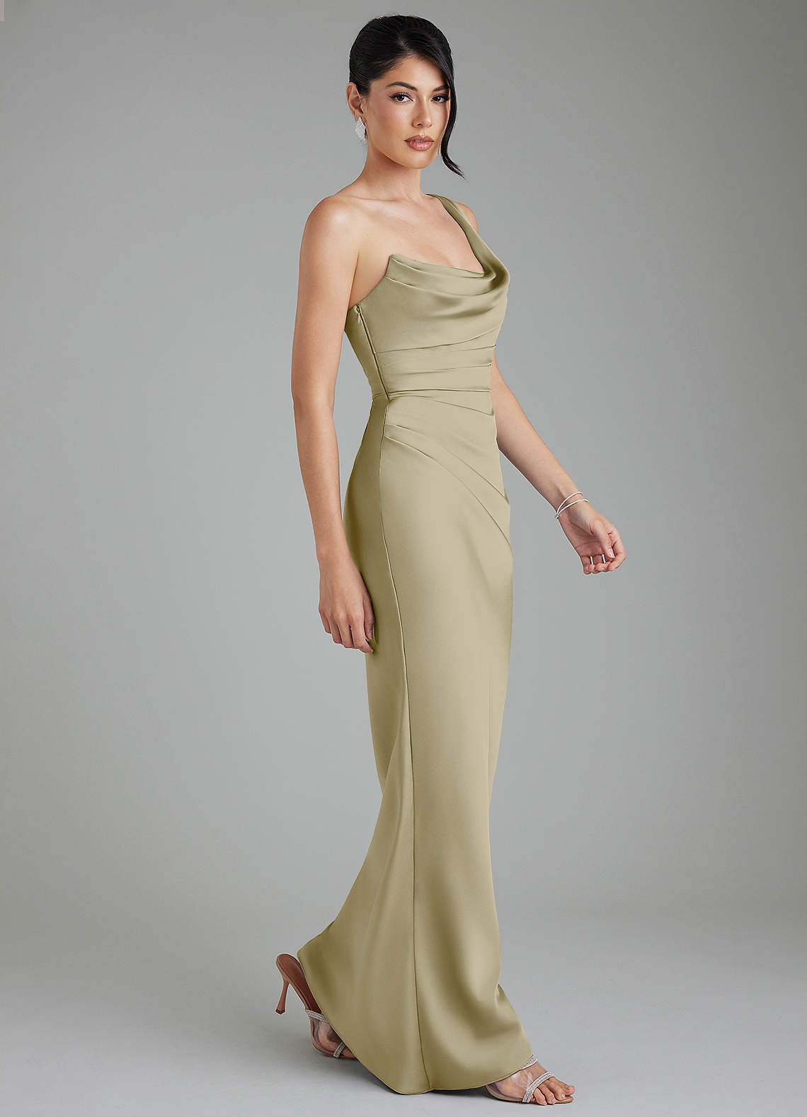 sabrina green dress Azazie Moss Stretch Satin Bridesmaid Dresses Green palm