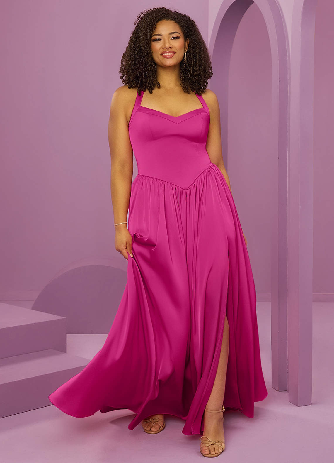 Barbie ♥ Azazie Bridesmaid Dresses Lace Up V-Neck Stretch Satin A-Line Dress image9