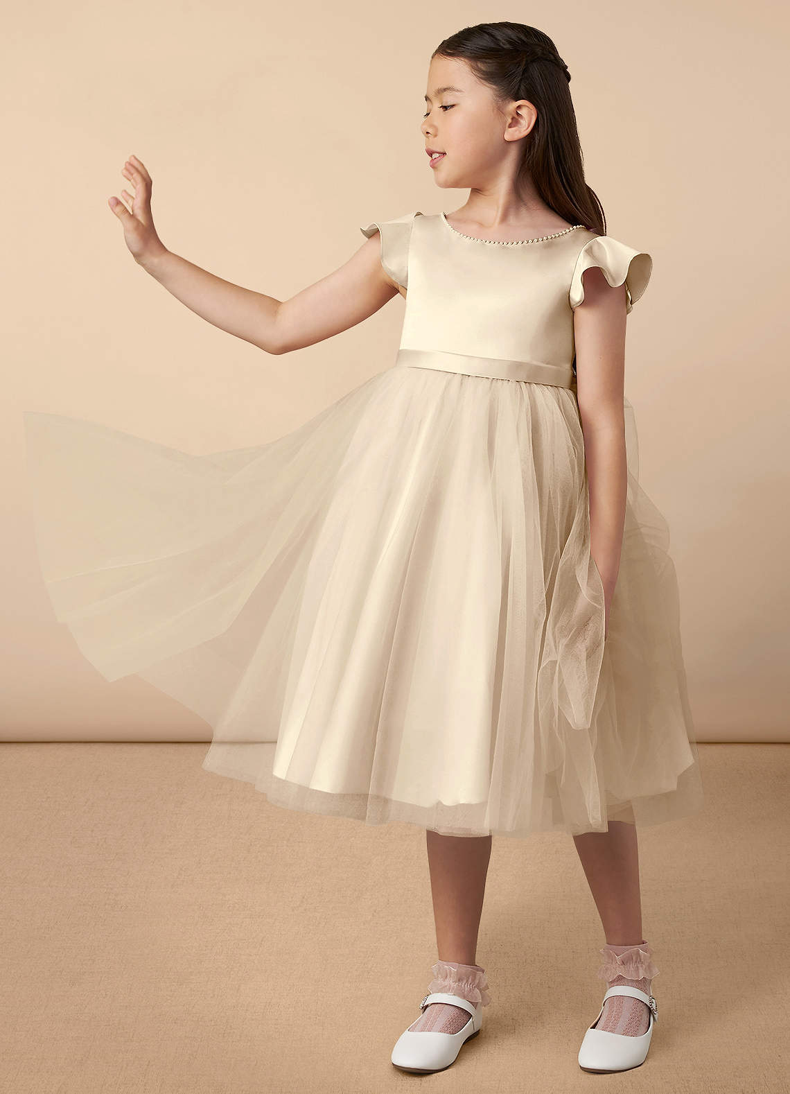 Azazie Aster Final Sale Dusty Rose A-Line with Sleeves Tulle Dress image1