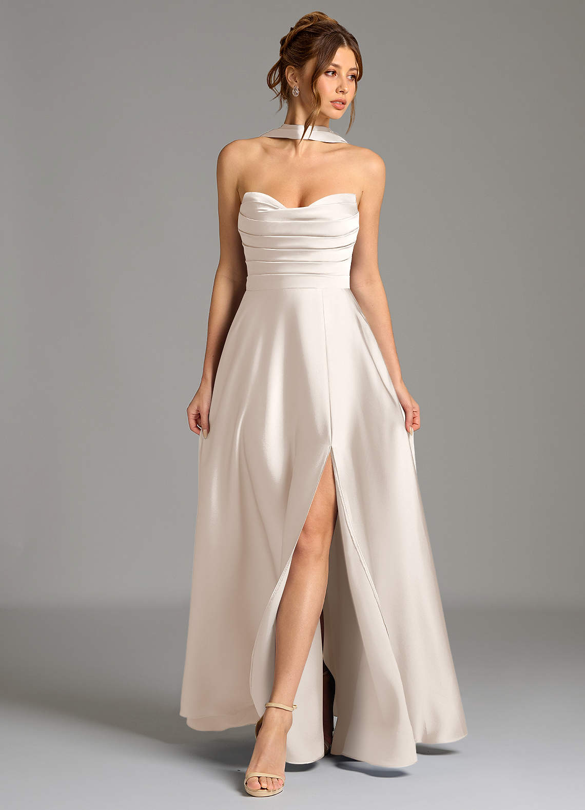white alabaster bridesmaid dress Azazie Ayla and a captivating etherealness FinalSale-seel Shamin V Neck Crepe Step 1. Choose color *:Plum