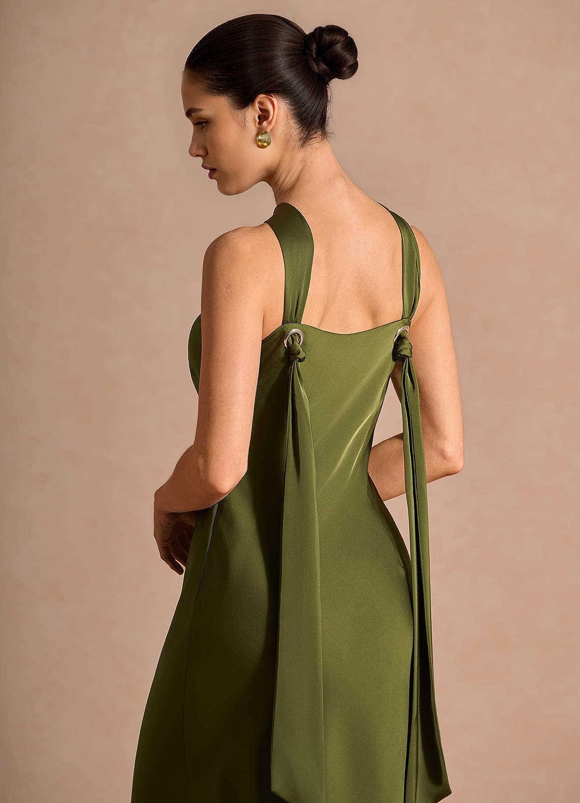 kookai martina dress green Azazie Maxi Dresses Column Wedding Guest Dresses Halter Olive ladivine