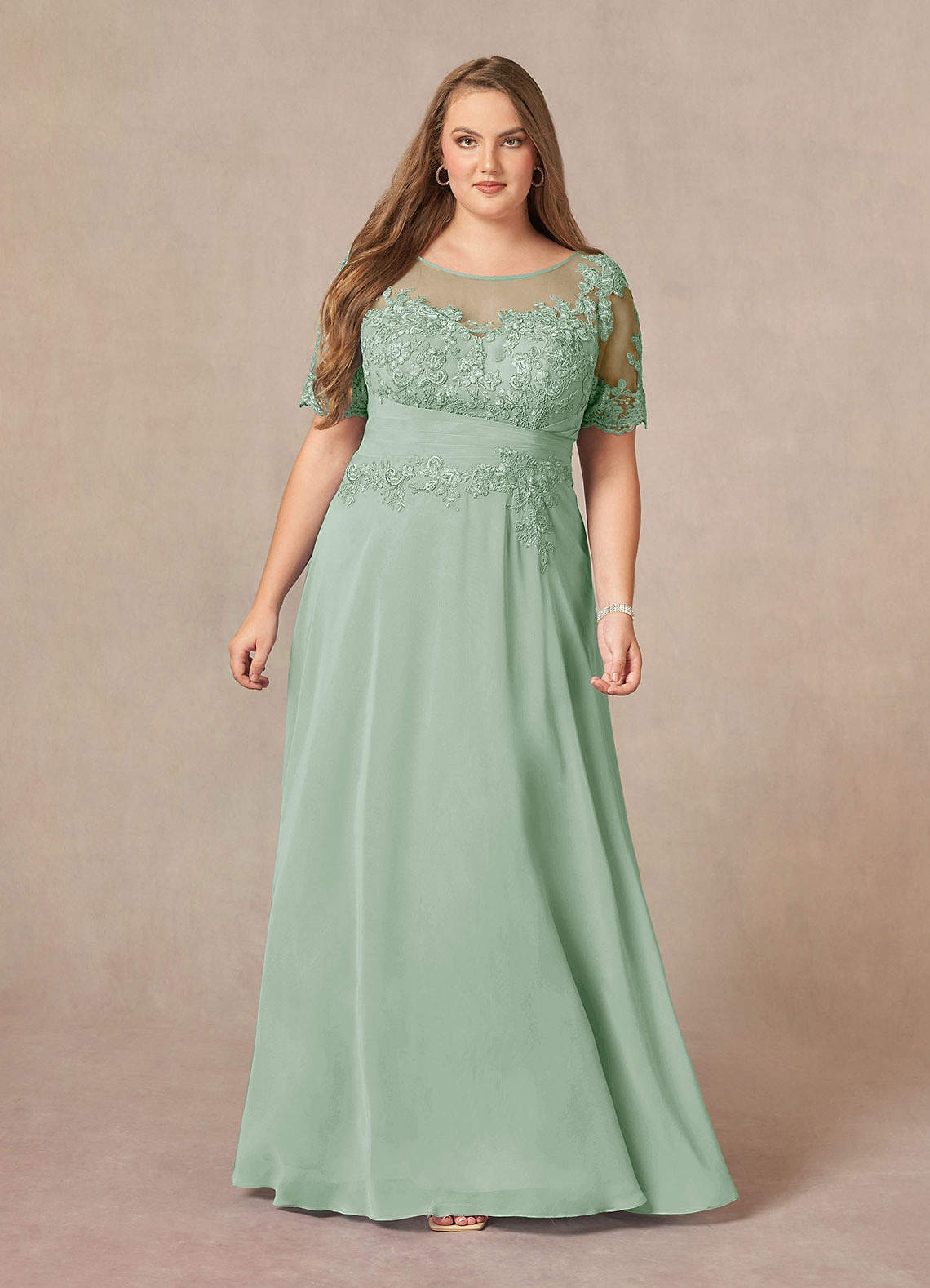 Azazie Raissa Mother of the Bride Dresses Agave A-Line Lace Chiffon Dress image11