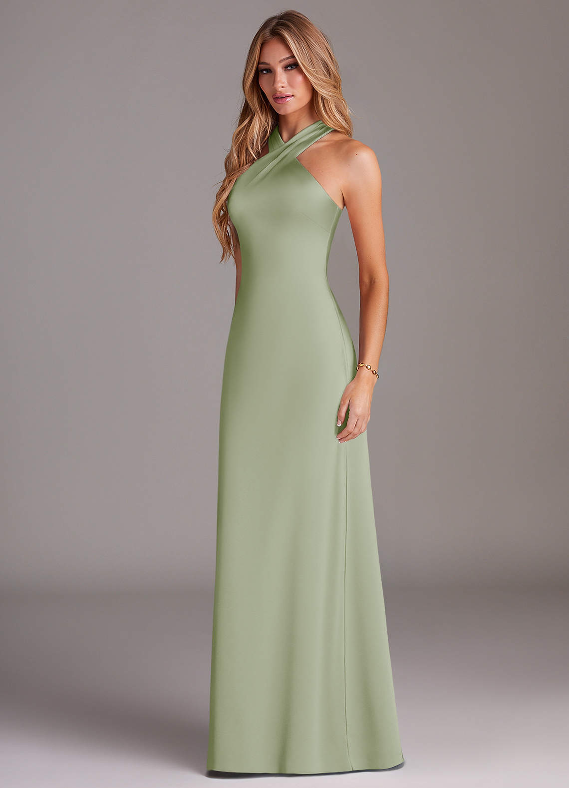 Azazie Doretta Bridesmaid Dresses Dusty Sage Mermaid Pleated Stretch Satin Dress image3