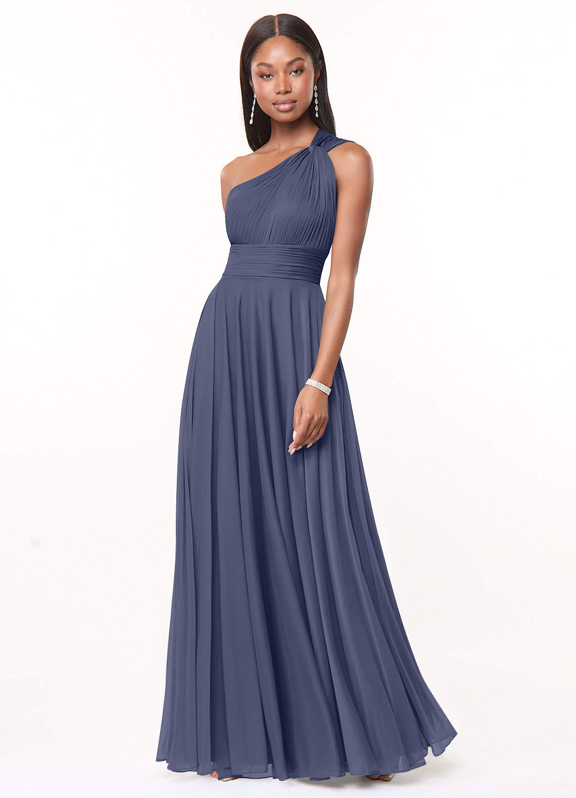 bridesmaid dresses stormy blue Stormy Blue Bridesmaid Dress A-Line Short Sleeves V Neck Sequined Empire Waist Long Chiffon Bridesmaid Dresses main image 1