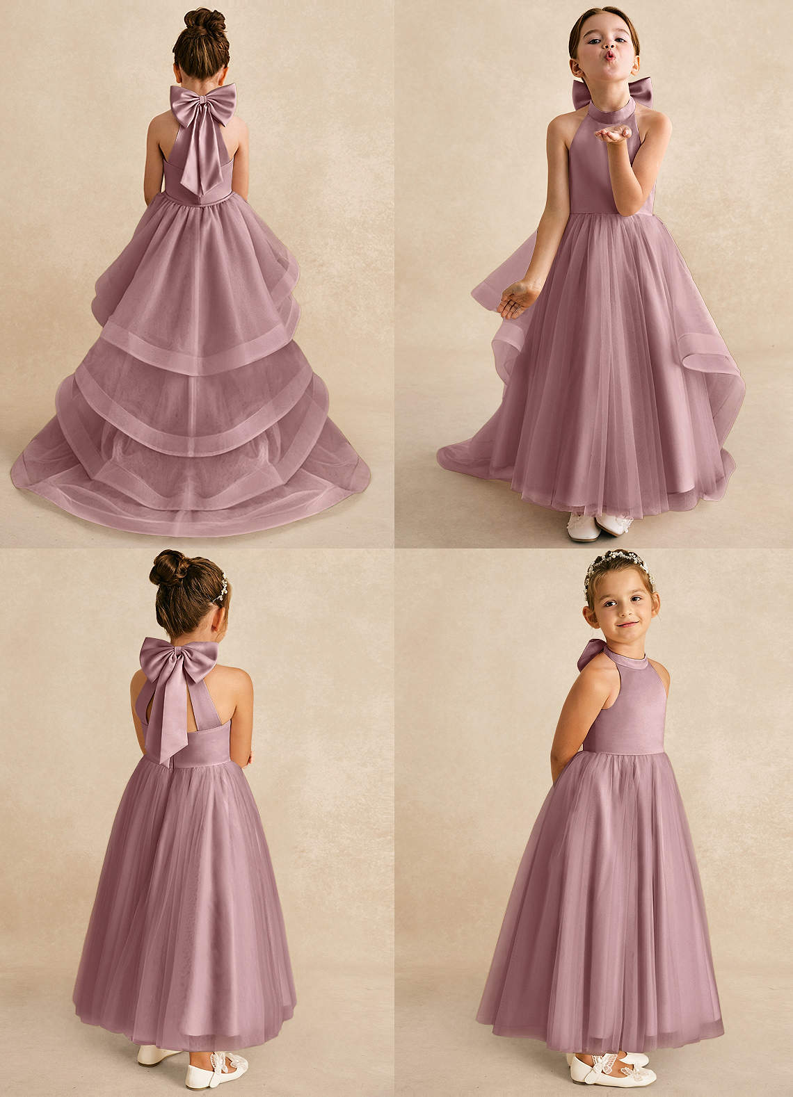Azazie Bev Flower Girl Dresses Dusty Rose A-Line Convertible Tulle Dress image1