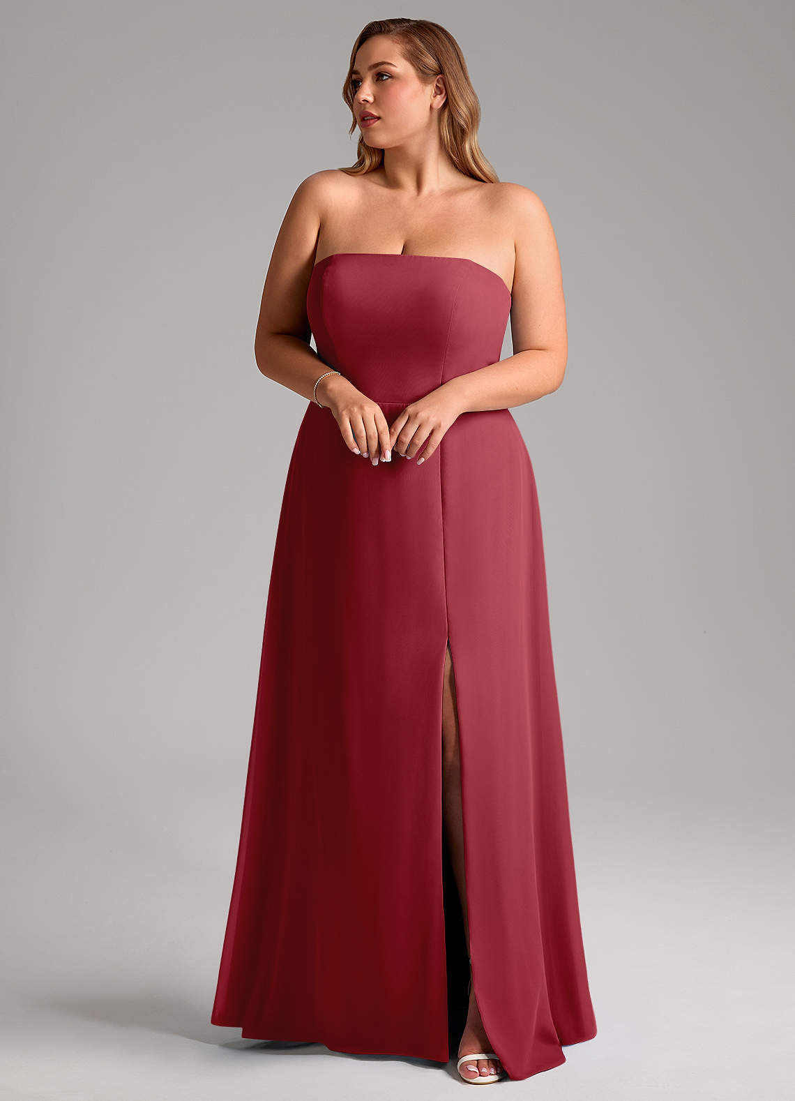 Azazie Wren Bridesmaid Dresses Pomegranate A-Line Side Slit Chiffon Convertible Dress image1