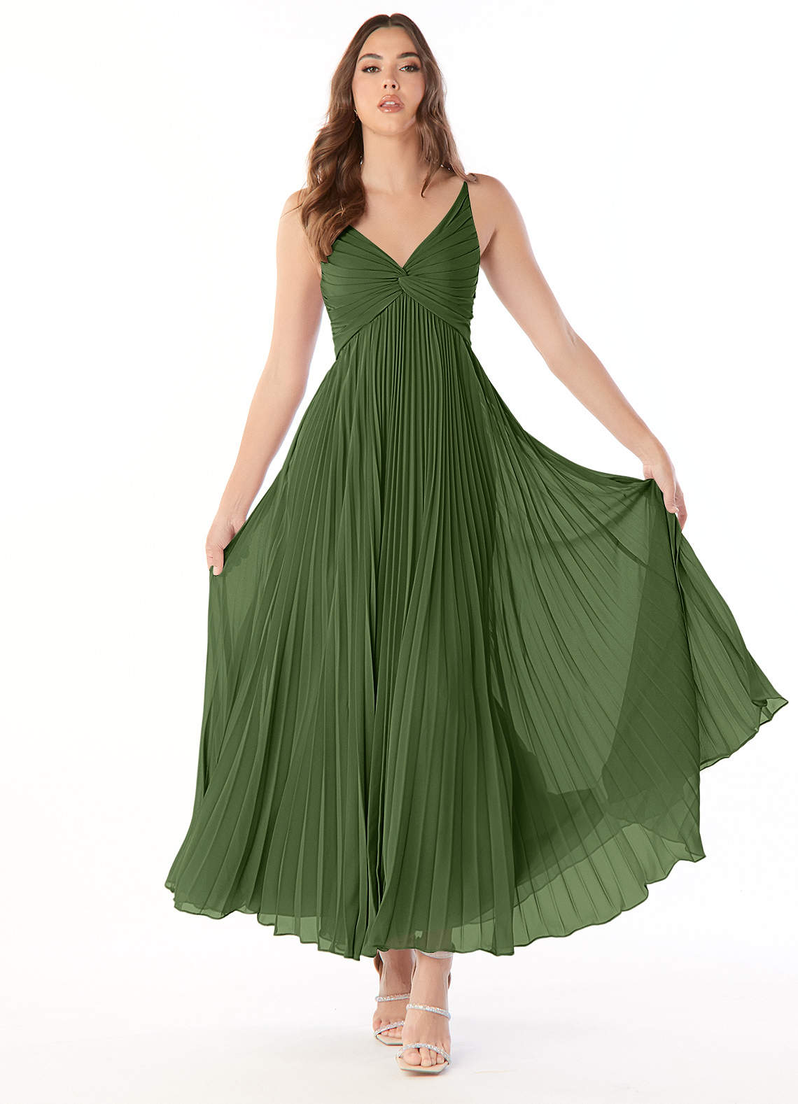 Azazie Raychelle Bridesmaid Dresses Olive A-Line V-Neck Chiffon Dress image1