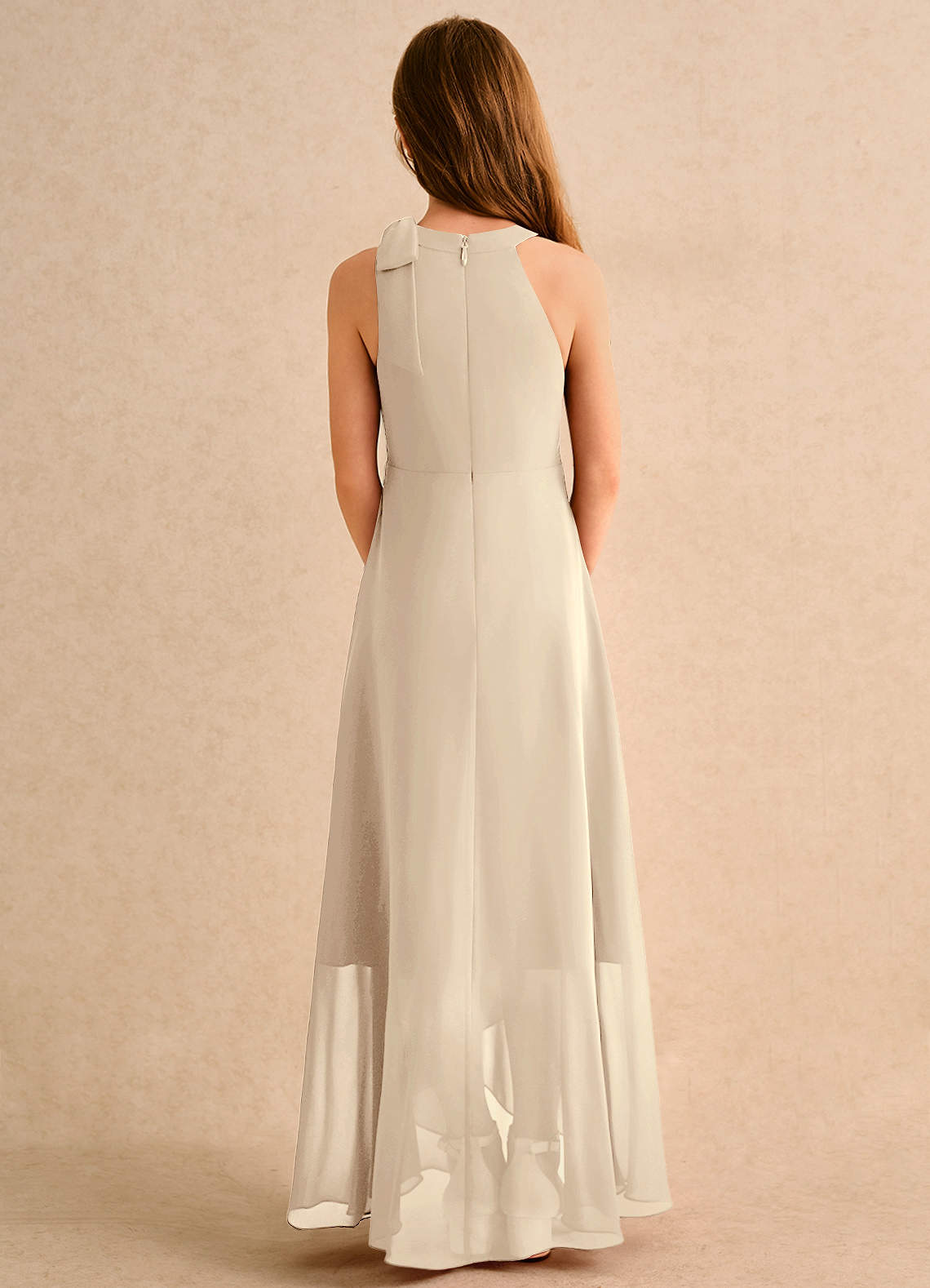 Azazie Boop Girls Formal Flower Girl Dresses Champagne A-Line Bow Chiffon Dress image1