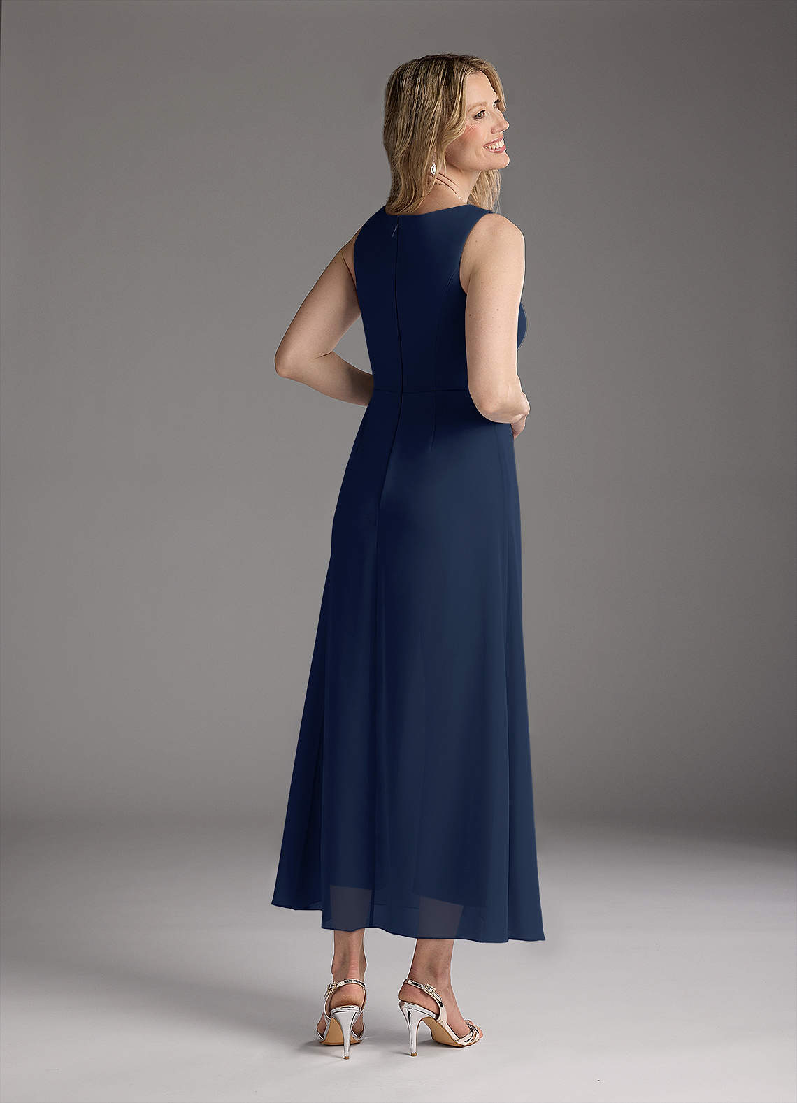 Azazie Anitta Mother of the Bride Dresses Dark Navy Jumpsuit/Pantsuit Pleated Stretch Crepe Dress image4