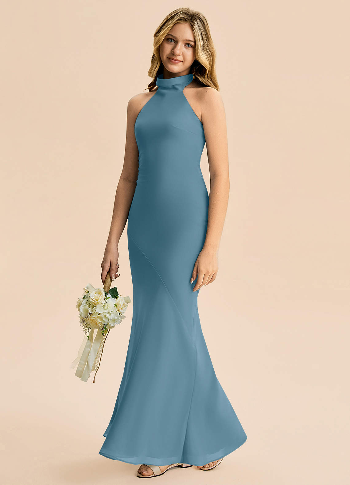 Azazie Velli Junior Klä av Sjöjungfru i Chiffong Hög hals image3