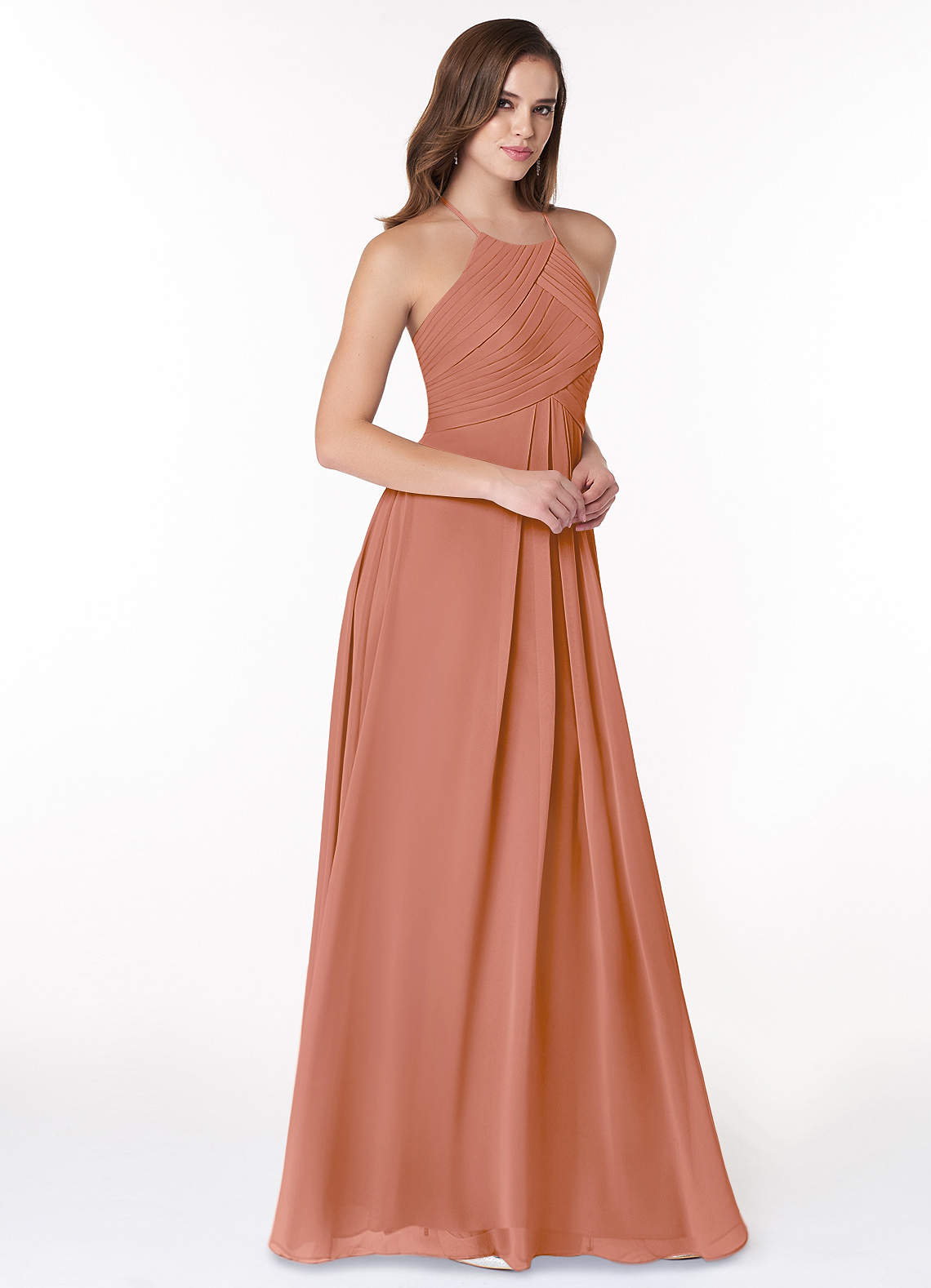 Azazie Ginger Bridesmaid Dresses MAI TAI A-Line Halter Pleated Chiffon Dress image1