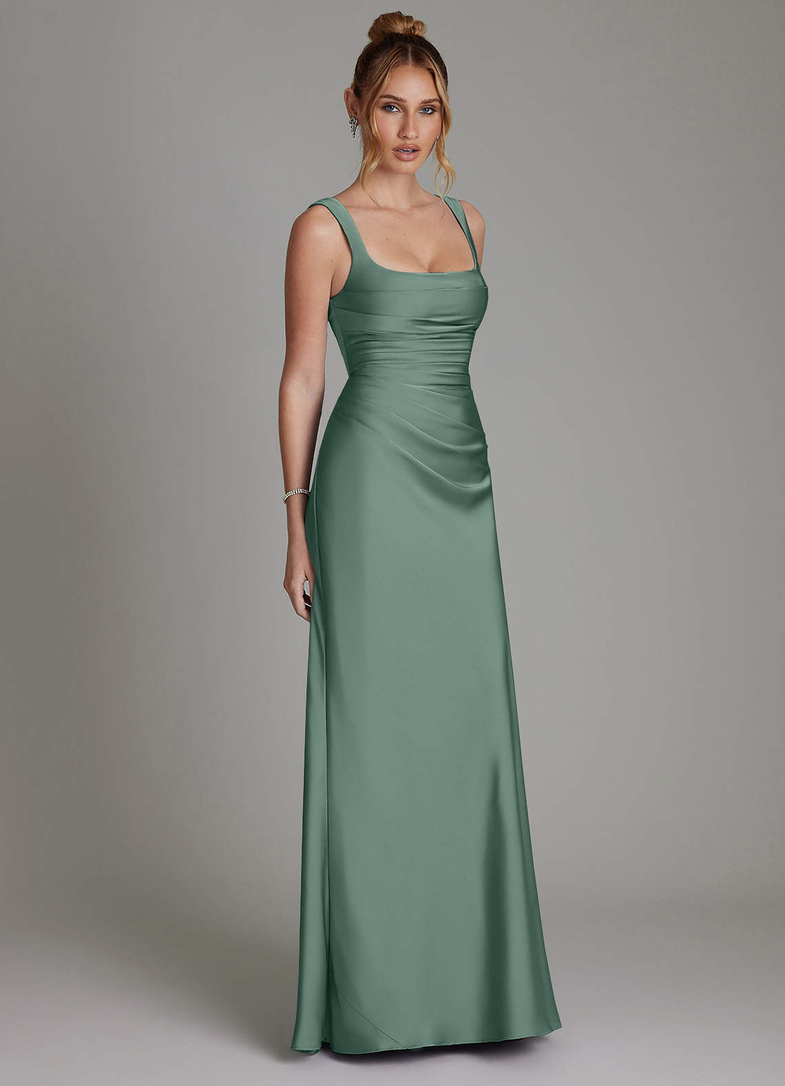 Azazie Agustina Bridesmaid Dresses Eucalyptus Mermaid Corset Stretch Satin Dress image3