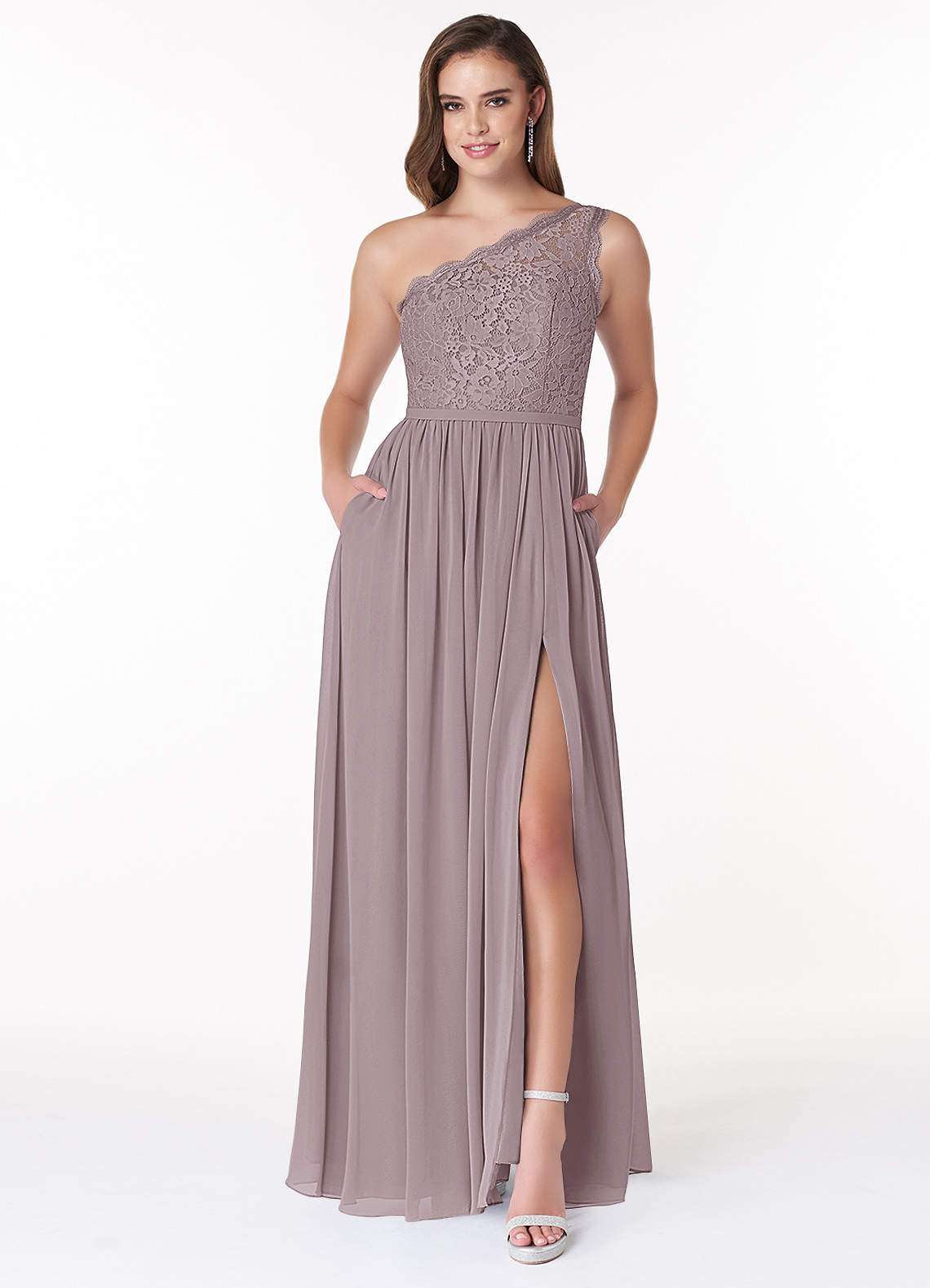 Azazie Demi Brautjungfernkleider A-Linie One-Shoulder Chiffon Kleid Dämmerung image1