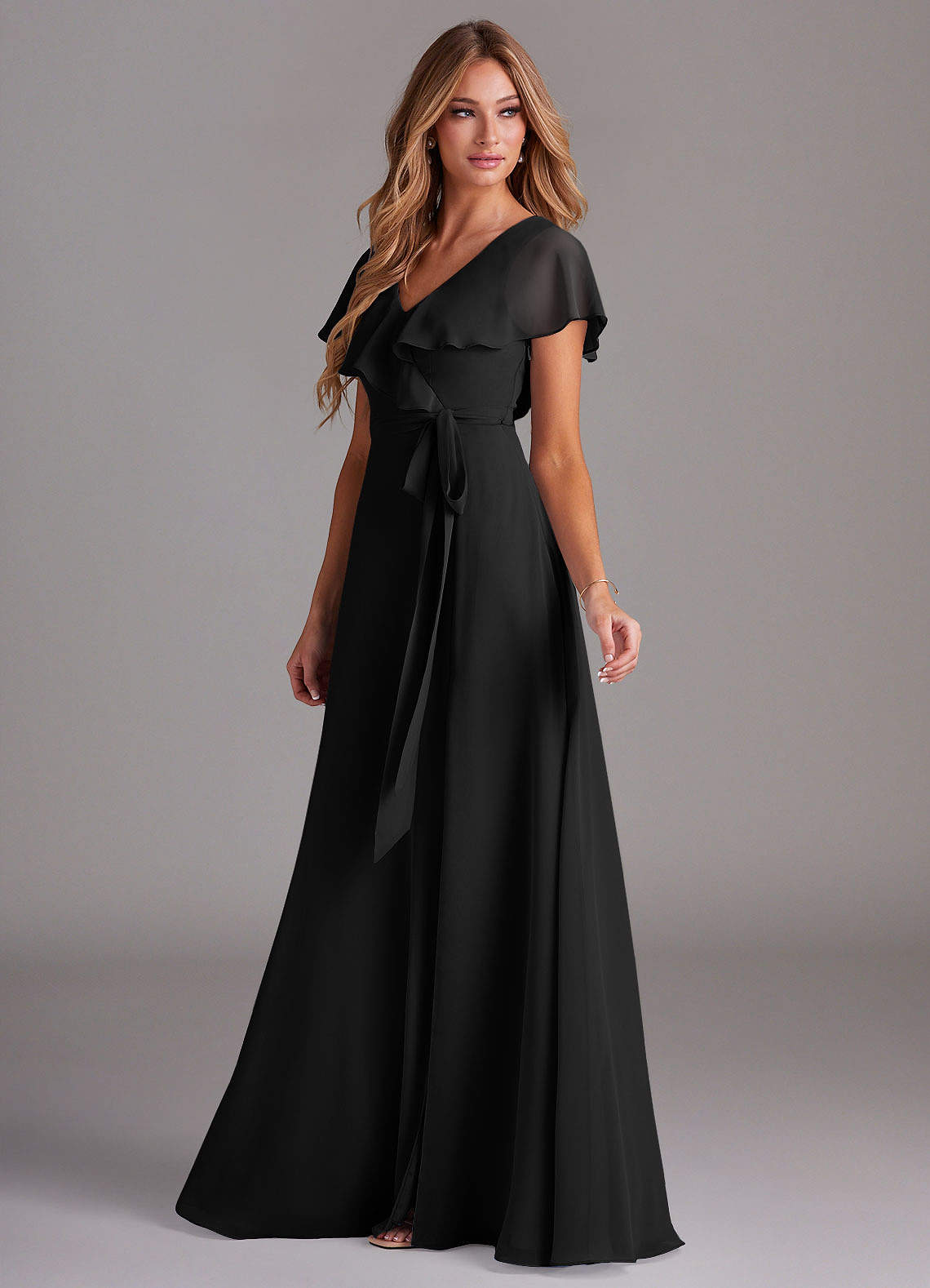 Azazie Lainey Bridesmaid Dresses Black A-Line with Pockets Chiffon Dress image4