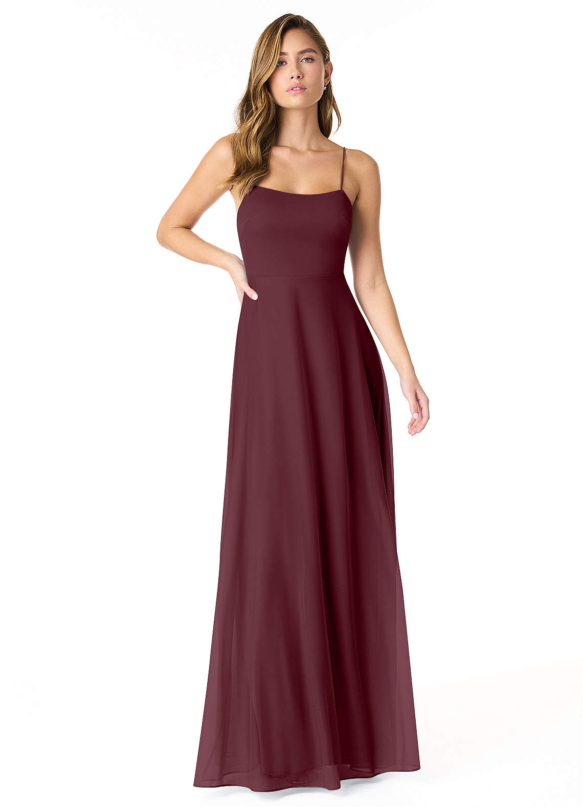 Azazie Rae Bridesmaid Dresses Cabernet A-Line Bow Mesh Dress image1