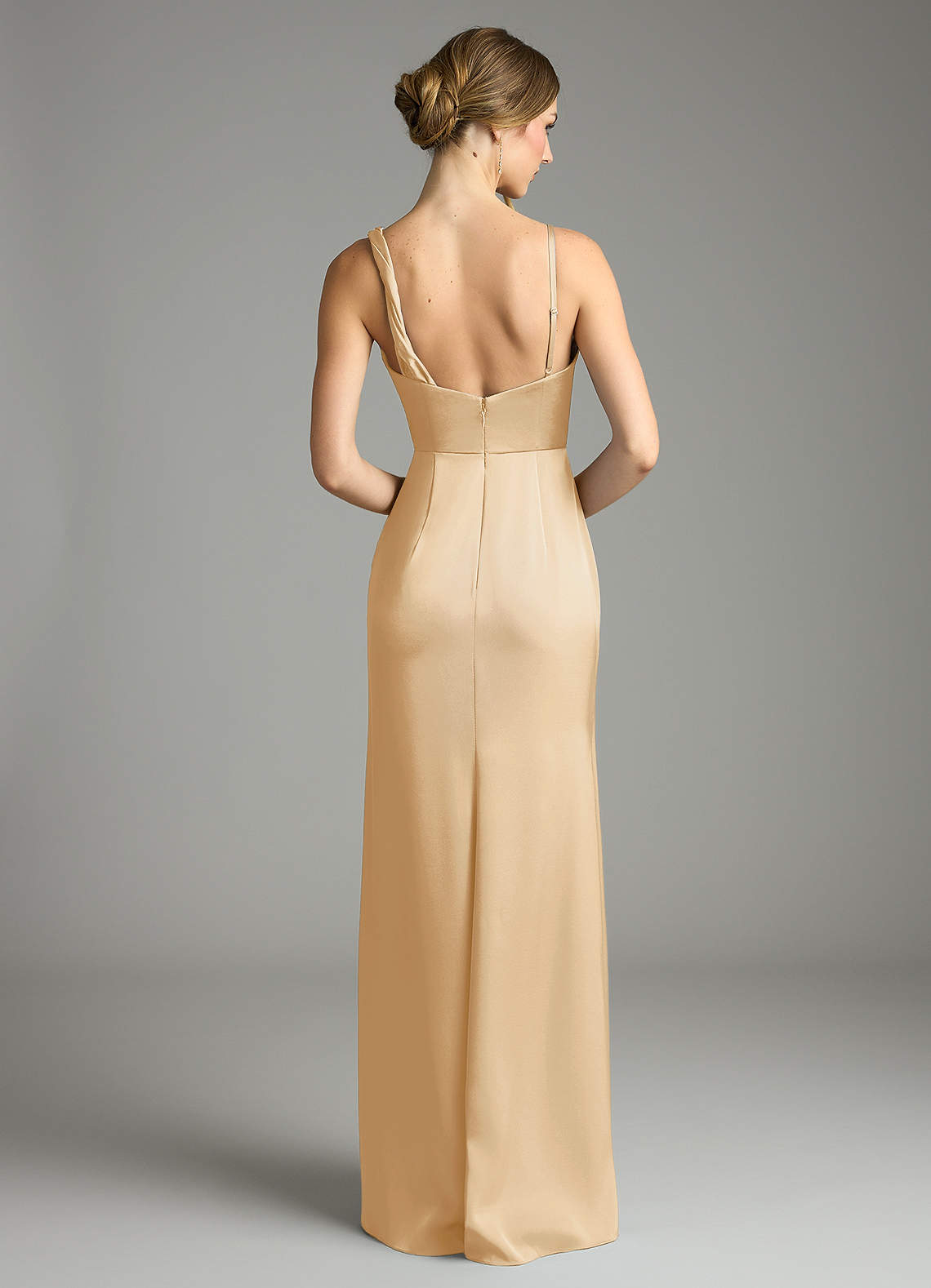 Azazie Samara Gold Stretch Satin Bridesmaid Dresses | Azazie