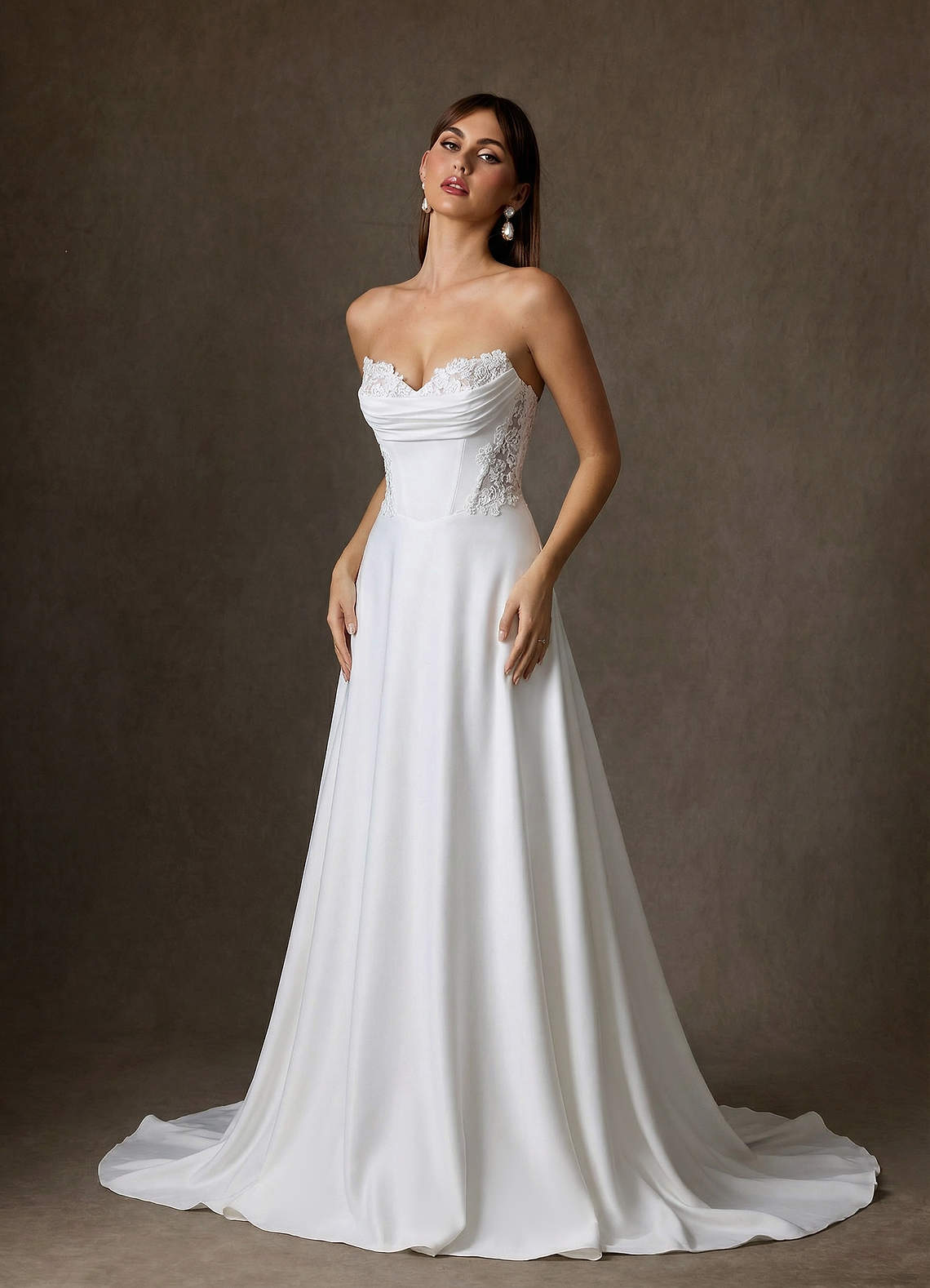 Azazie Ganelle Wedding Dresses Diamond White Champagne A-Line Sweetheart Neckline Crepe Back Satin Dress image5
