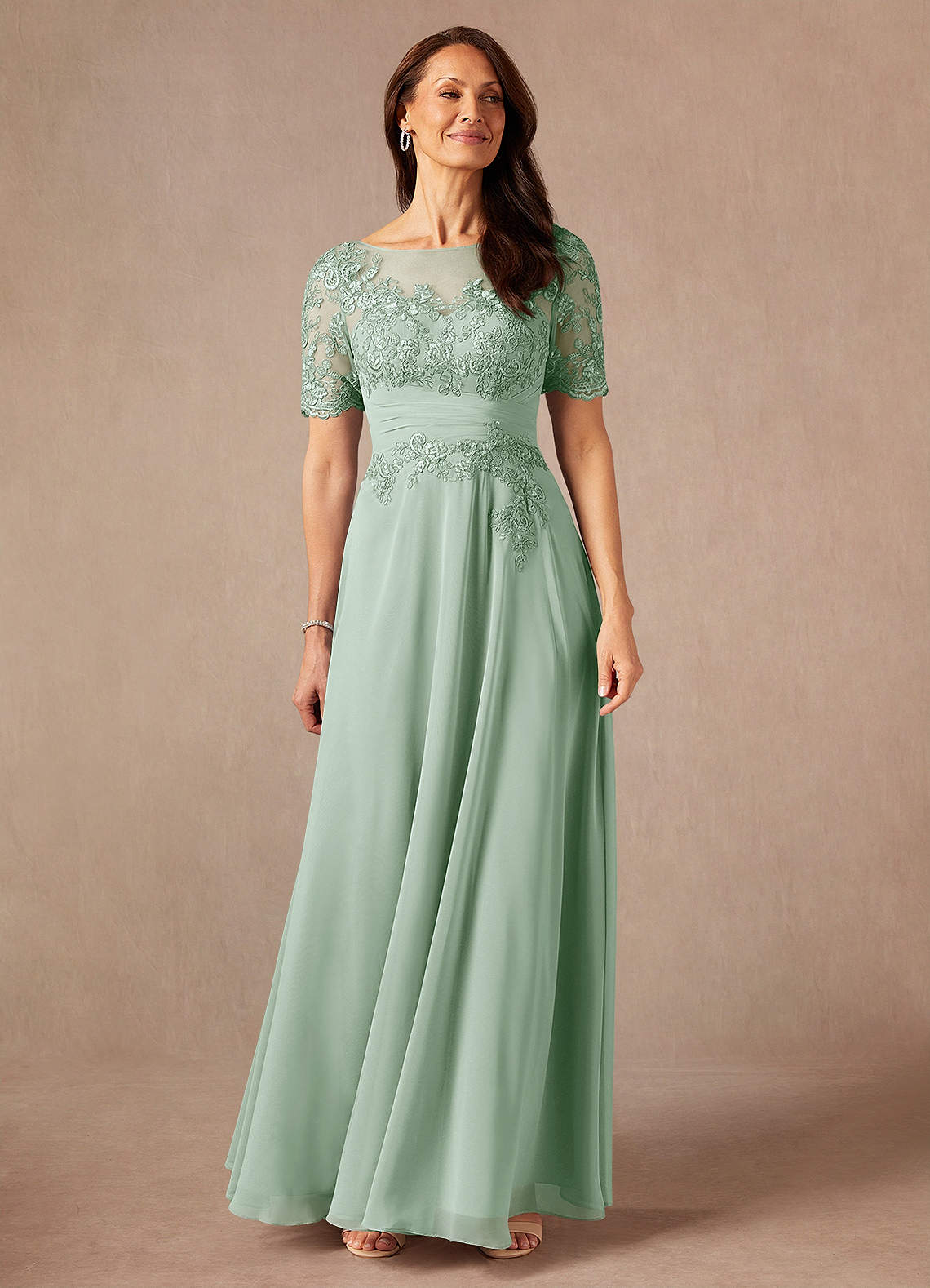 Azazie Raissa Mother of the Bride Dresses Agave A-Line Lace Chiffon Dress image4