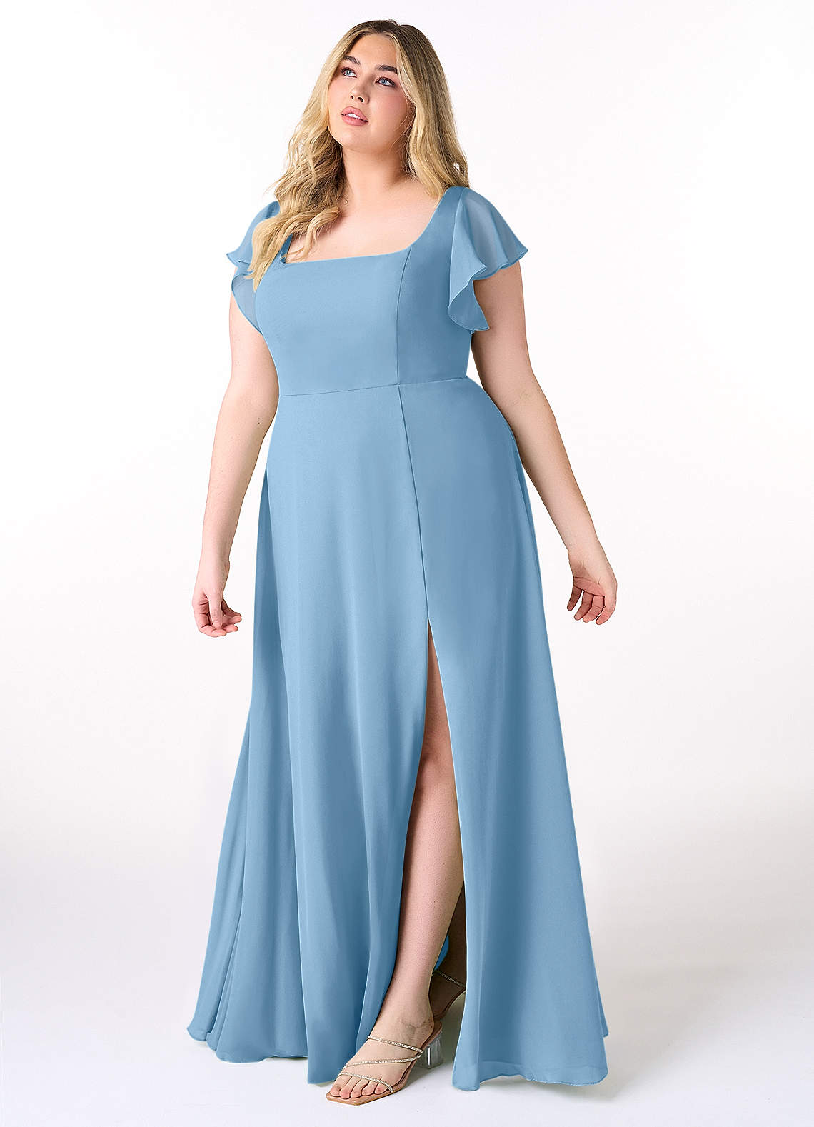 Azazie Bondi Bridesmaid Dresses Steel Blue A-Line Ruffled Chiffon Dress image8
