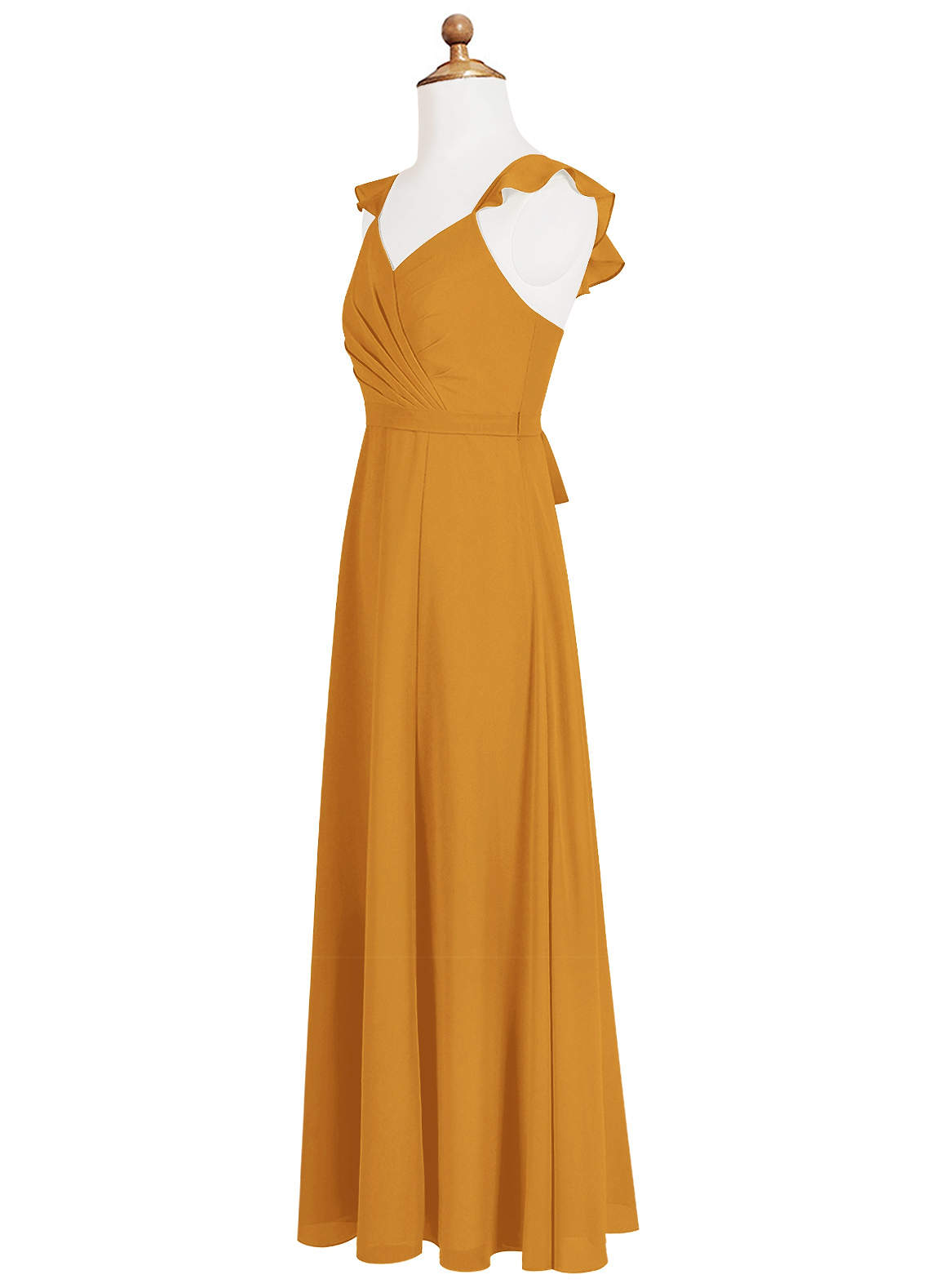 Azazie Emily Junior Robe Trapèze en Mousseline de soie Rayé Caramel écossais image6