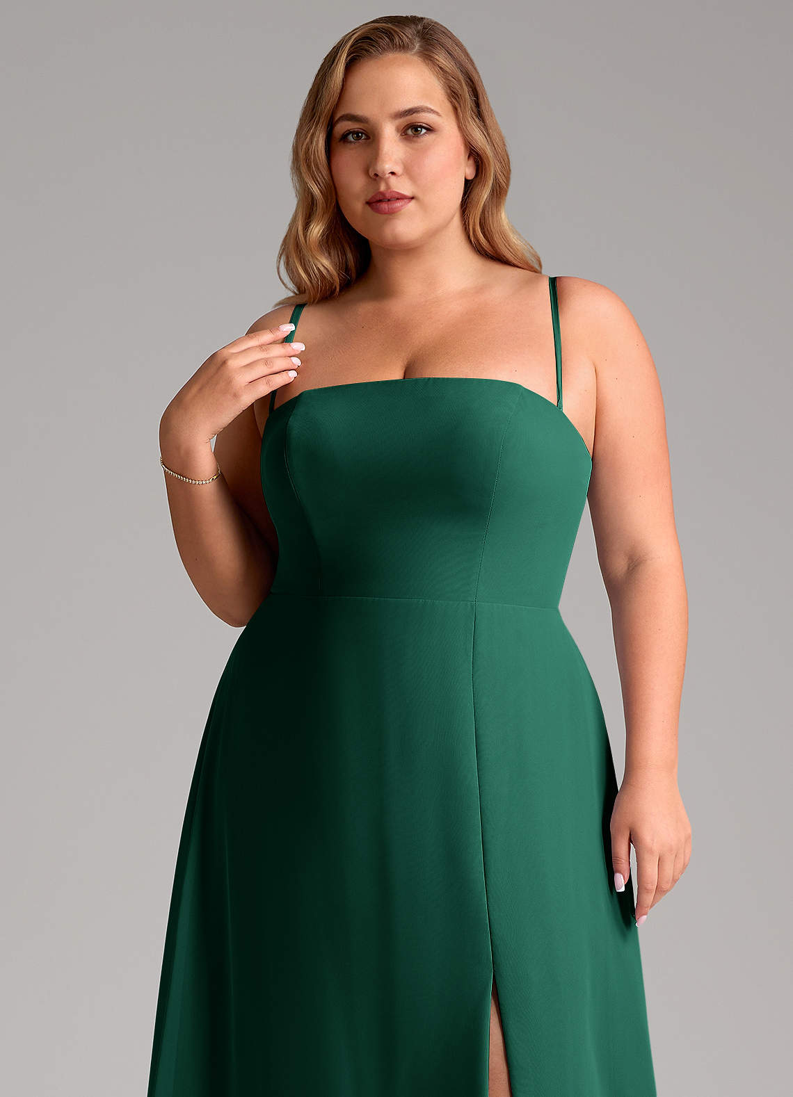 Azazie Wren Abiti da Damigella Abito Convertibile A-Line in Chiffon Spacco Laterale Smeraldo image10