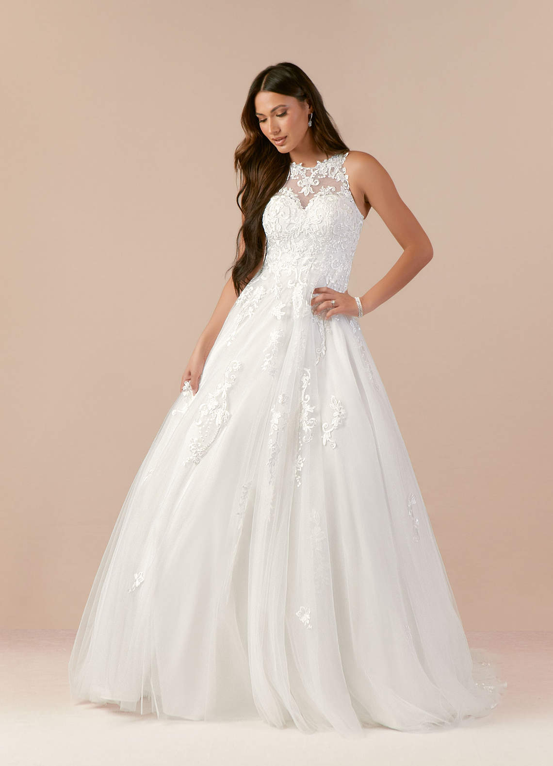 Azazie Melrose Wedding Dresses Diamond White A-Line Sweetheart Lace Tulle Dress image9