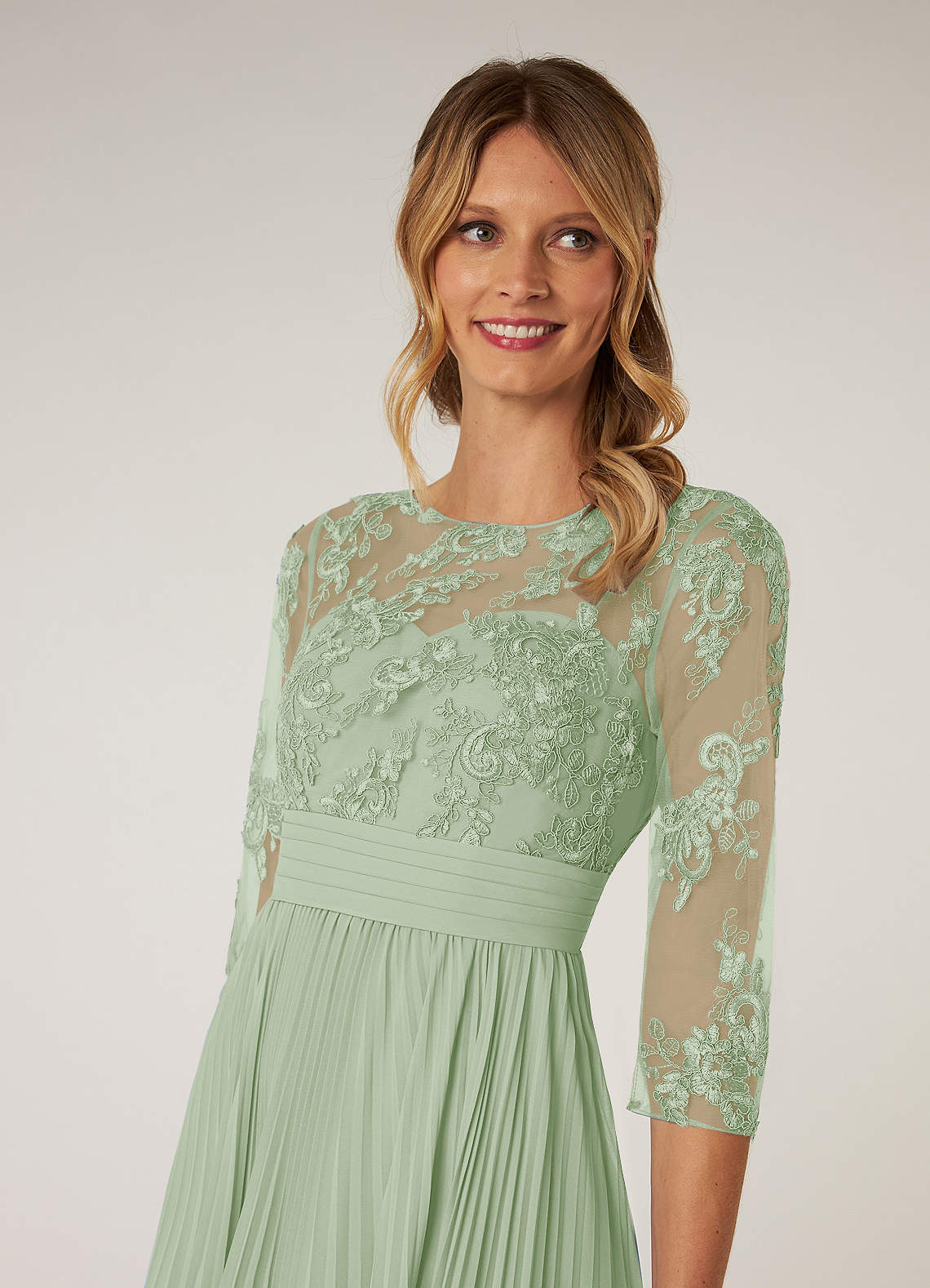Azazie Tutu Mother of the Bride Dresses Dusty Sage A-Line Boatneck Lace Chiffon Dress image4