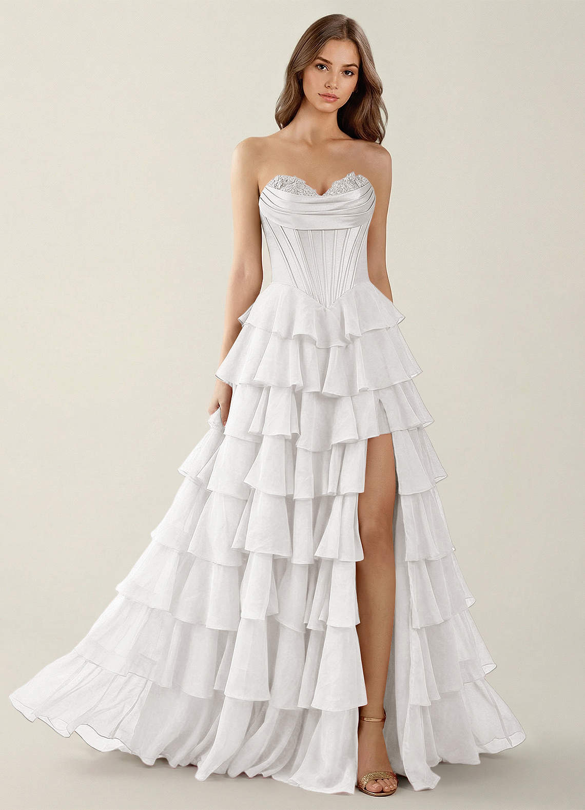Bastet White Ruffled A-line Prom Dress