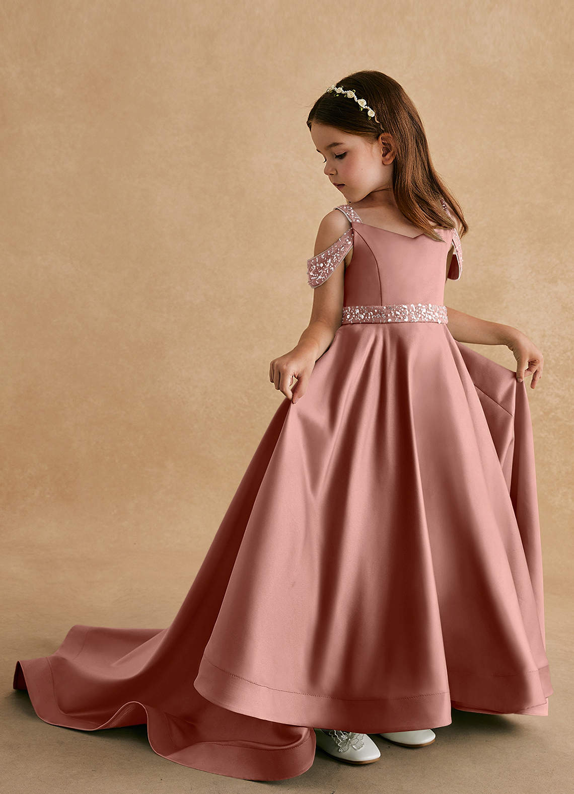 Azazie Jodi Blumenmädchenkleider A-Linie Matte Satin Kleid Zedernrose image1