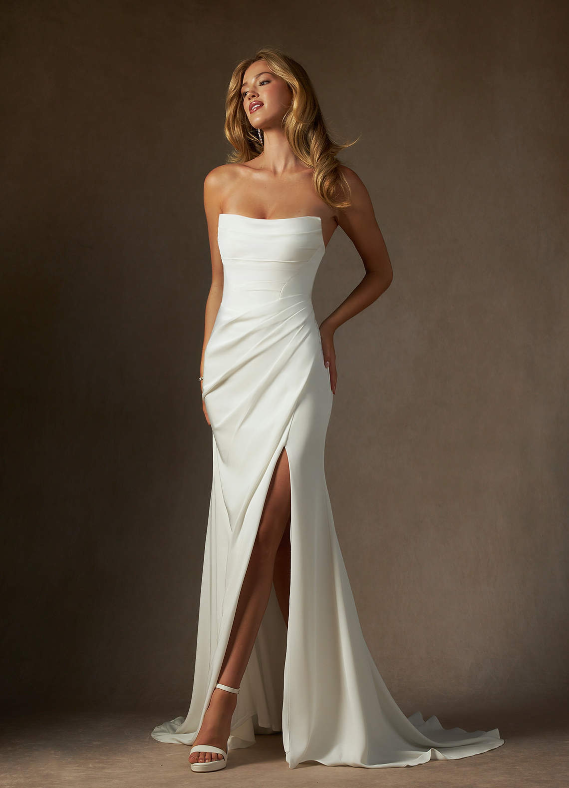 Azazie Marsella Wedding Dresses Diamond White Mermaid Strapless Crepe Back Satin Dress image4