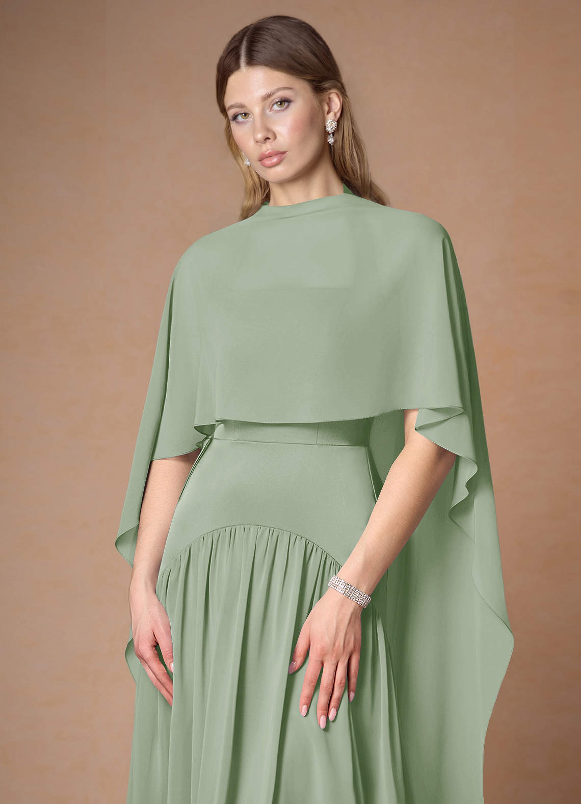 front Azazie Matching Color Chiffon Multiway Cape
