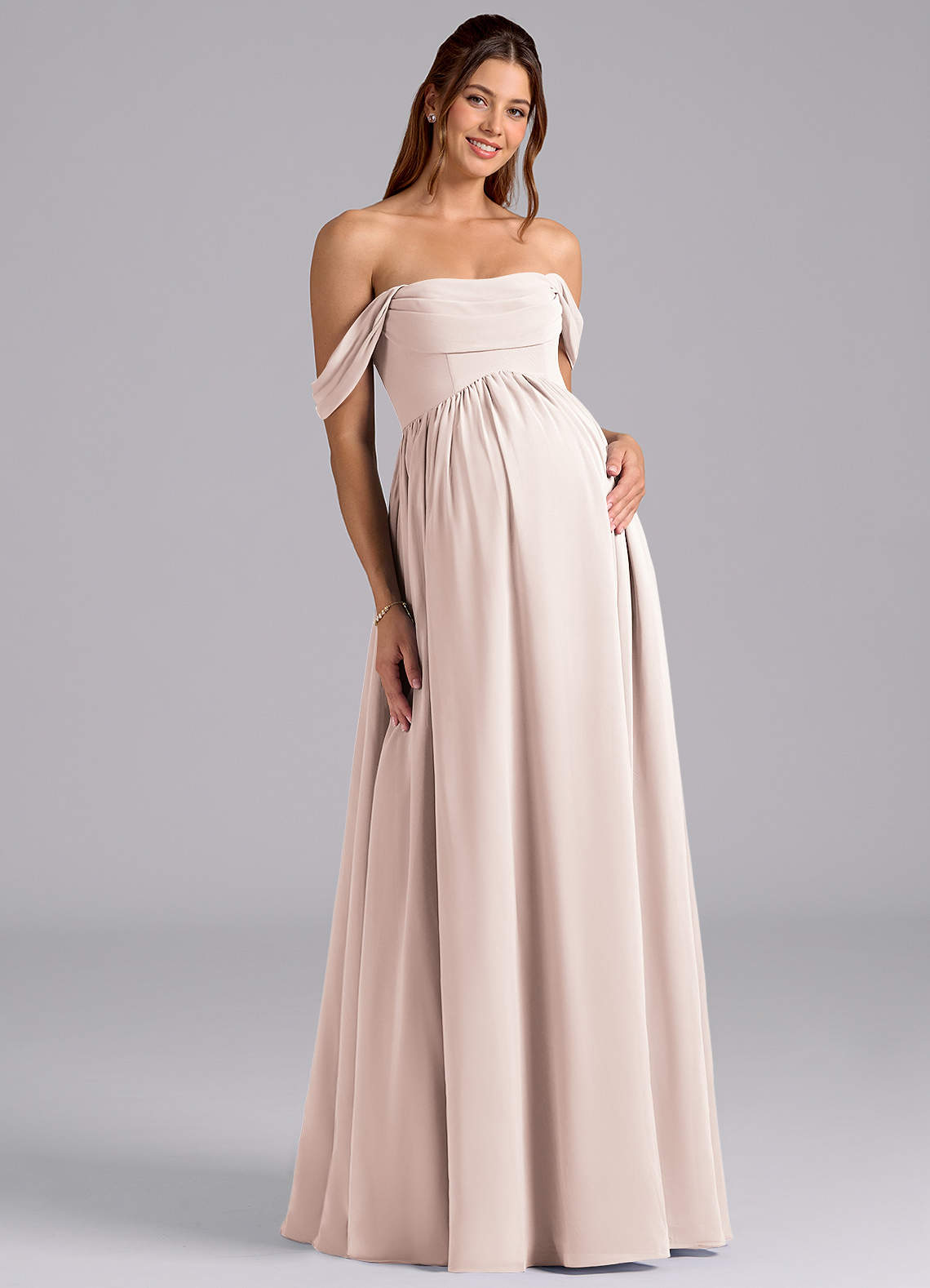 Azazie Saige Maternity Bridesmaid Dresses A-Line Pleated Chiffon Floor-Length Dress image2