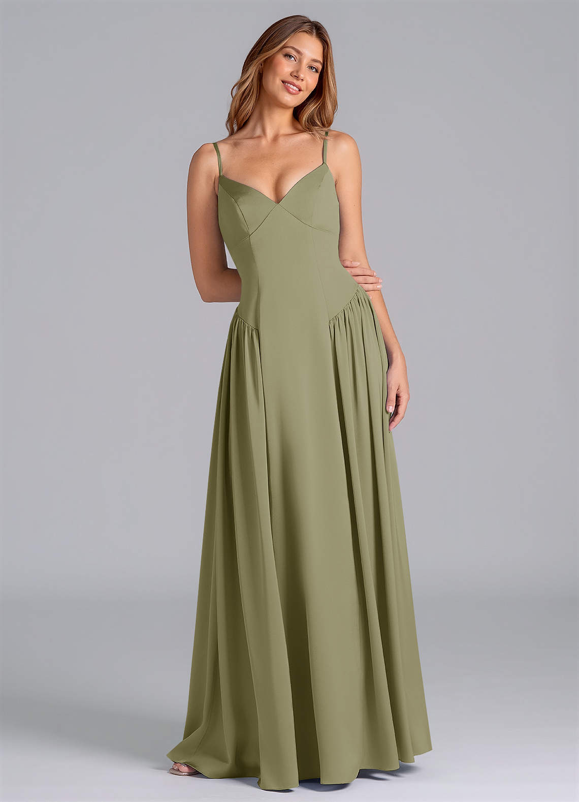 Azazie Kirby Bridesmaid Dresses Pistachio A-Line Stretch Satin Dress image1