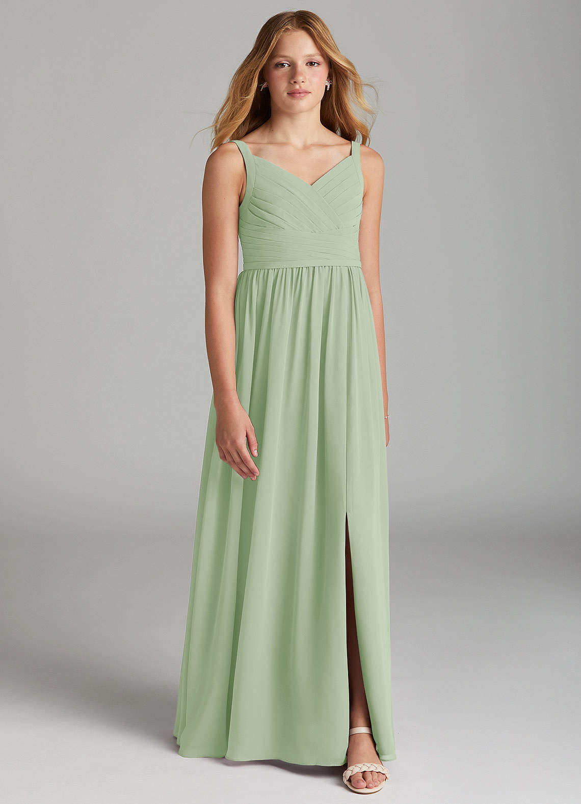 Azazie Chanel Junior Jurk van Chiffon met A-Lijn Sweetheart Halslijn Stoffige Salie image1