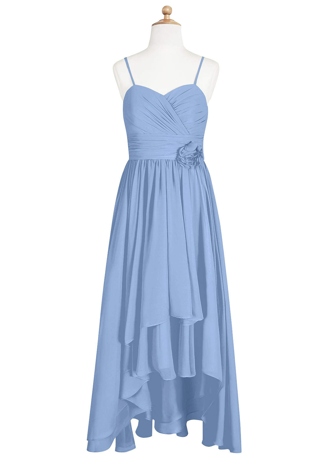 Azazie Catalina Junior Steel Blue A-Line Ruched Chiffon Dress image5