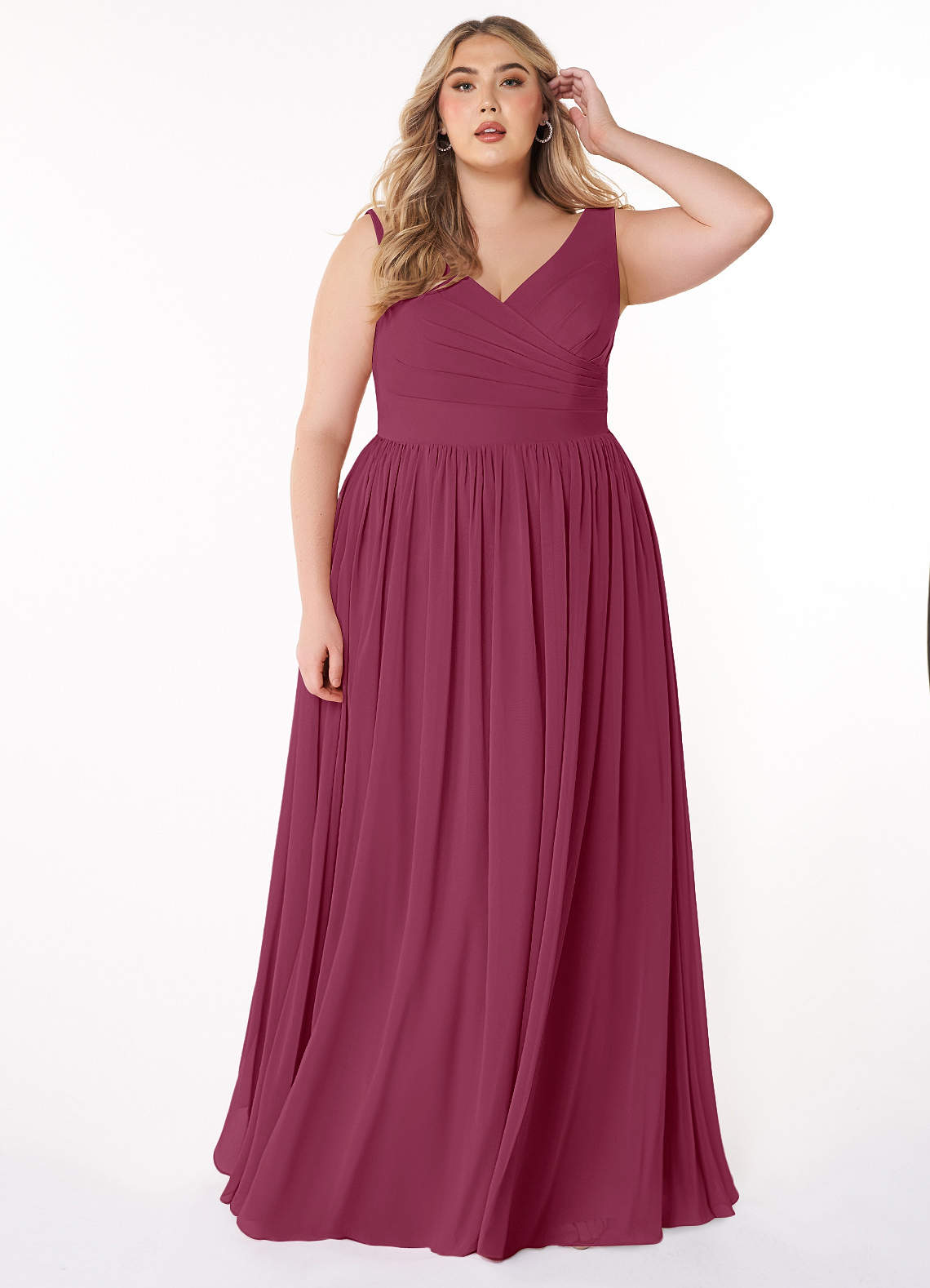 Azazie Keyla Bridesmaid Dresses Mulberry A-Line V-Neck Pleated Chiffon Dress image1