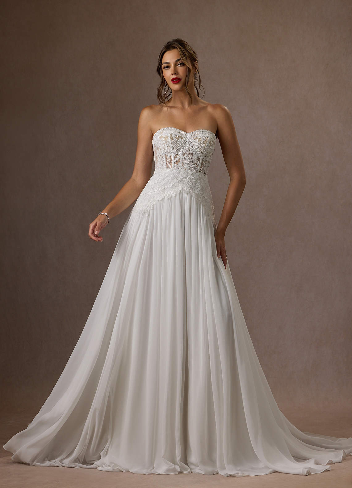 Azazie Rhya Diamond White Champagne A-Line Off the Shoulder Lace