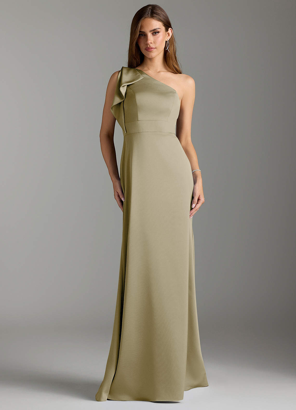Azazie Rinna Brautjungfernkleider Meerjungfrau-Linie Gestreift Stretch-Satin Kleid Moosgrün image1