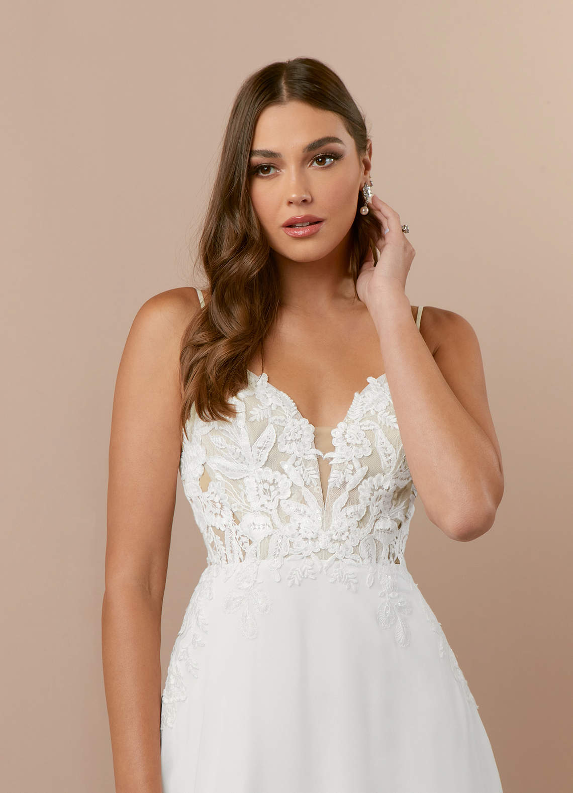 Azazie Kimmarie Wedding Dresses Diamond White Champagne A-Line V-Neck Sequins Chiffon Dress image4