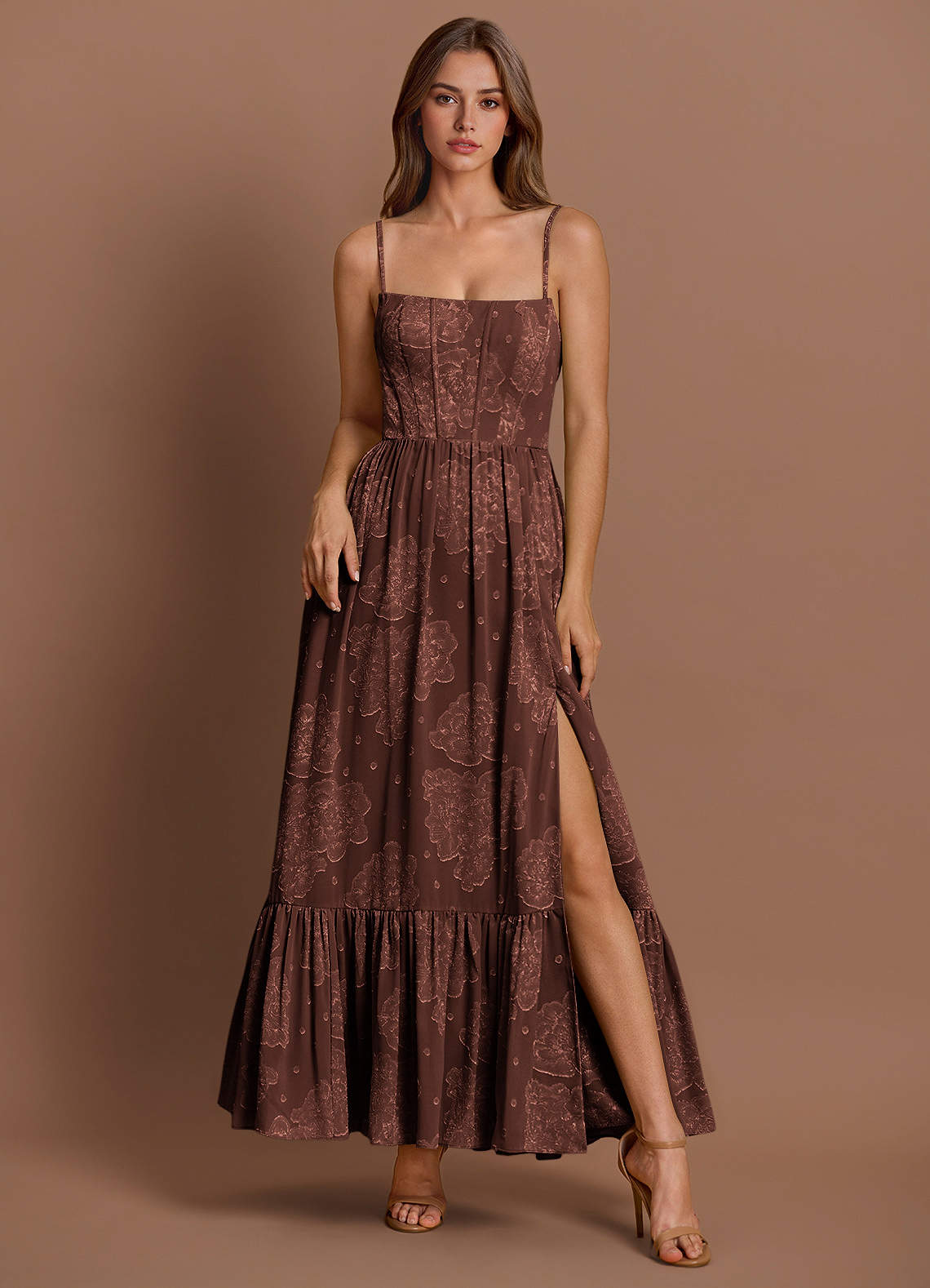 Lydia Mocha Coco Maxi Dress | Azazie
