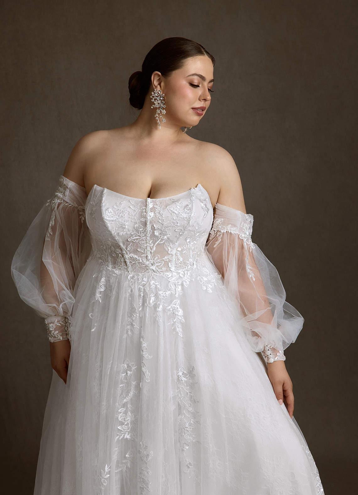 Azazie Elowyn Wedding Dresses Diamond White Ball-Gown Strapless Lace Dress image20