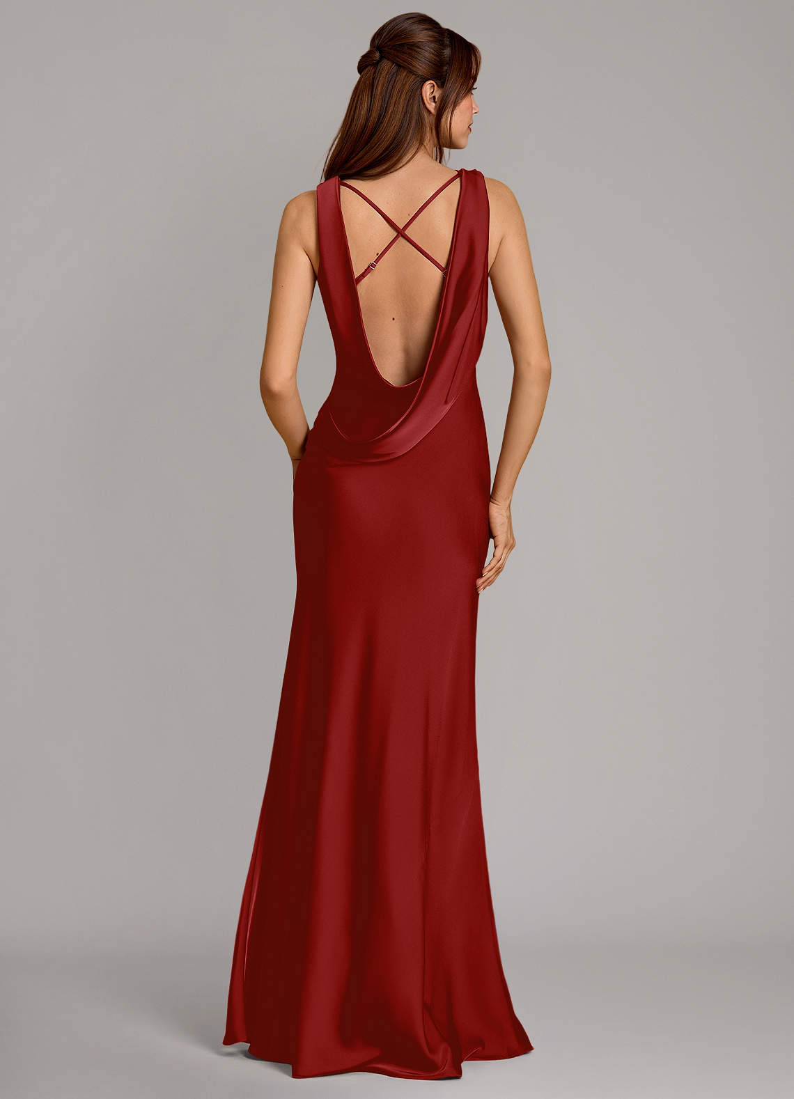 Azazie Cheryl Bridesmaid Dresses Pomegranate Mermaid Stretch Satin Dress image1