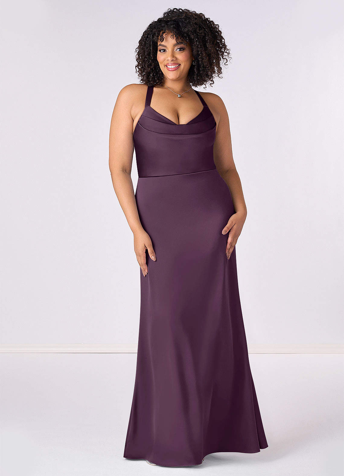 Barbie ♥ Azazie Bridesmaid Dresses Plum Mermaid Pleated Stretch Satin Dress image1