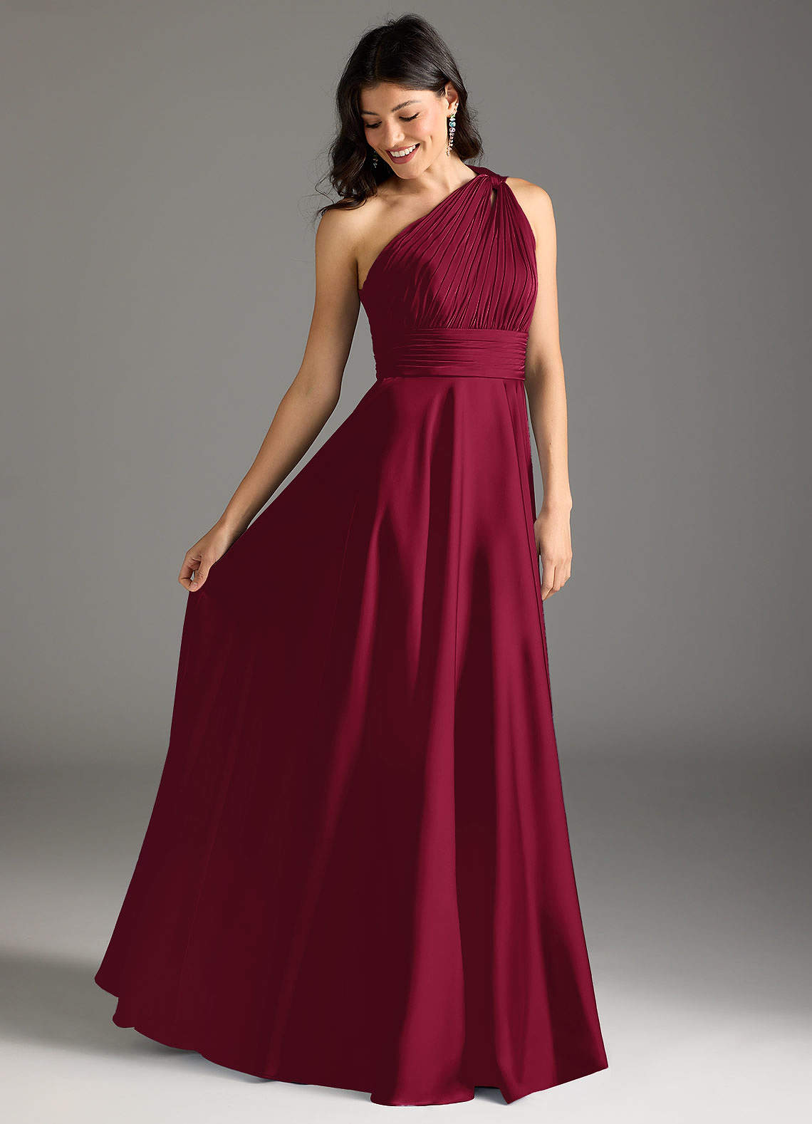 Azazie Charlize Jurken voor bruidsmeisjes Jurk van Stretch Satijn met A-Lijn One-Shoulder Bourgondië image1