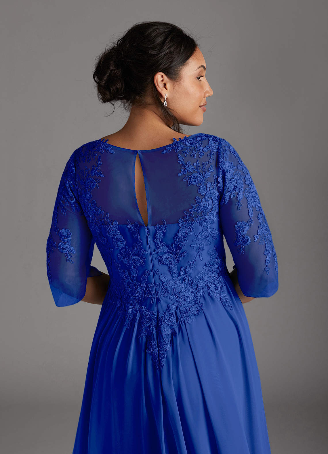 Azazie Mirielle Kleider für die Brautmutter A-Linie Schaufel Spitze Chiffon Kleid Königsblau image10
