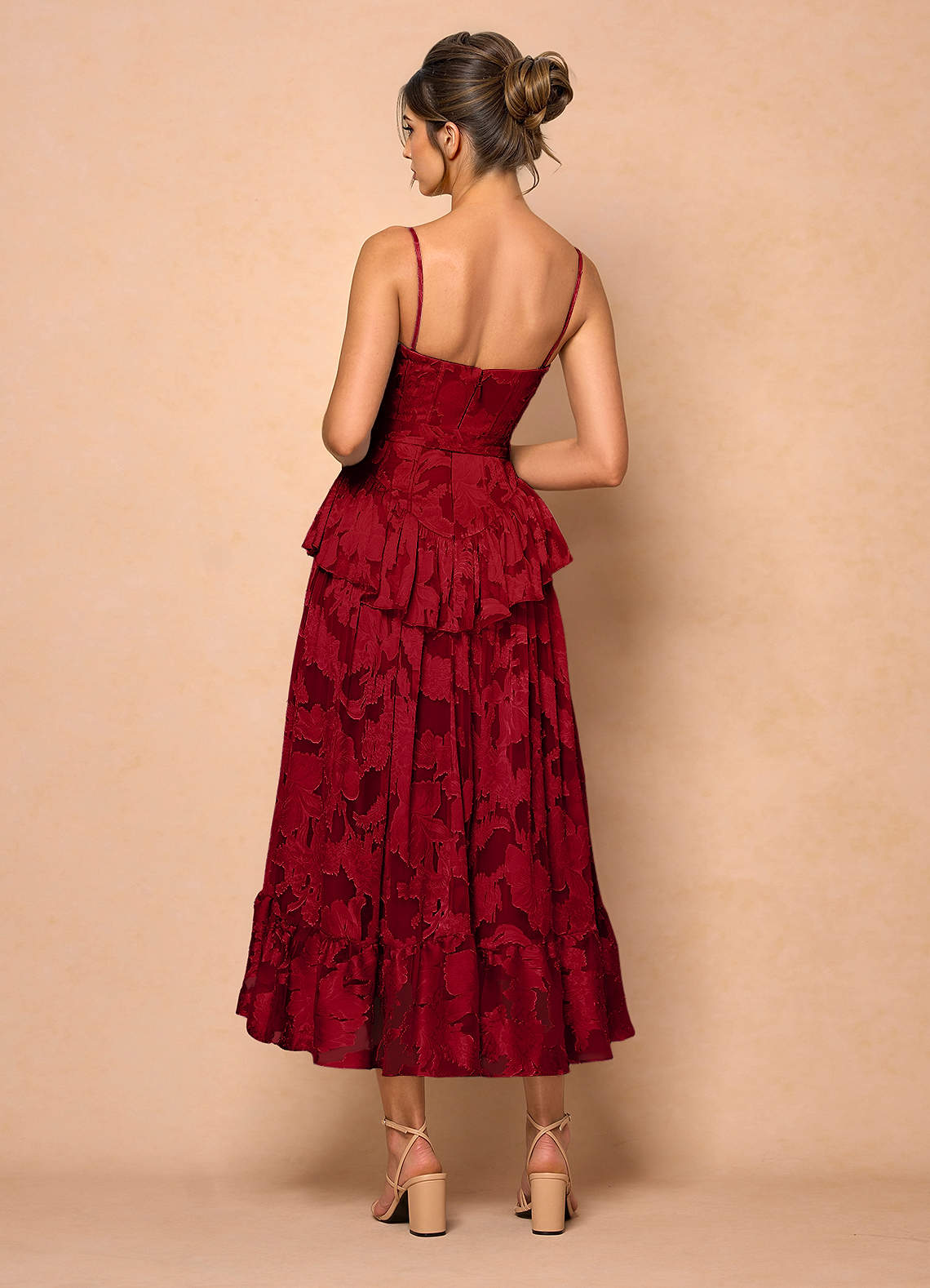 Azazie Midi Dresses A-Line Wedding Guest Dresses Strapless Ruby Red
