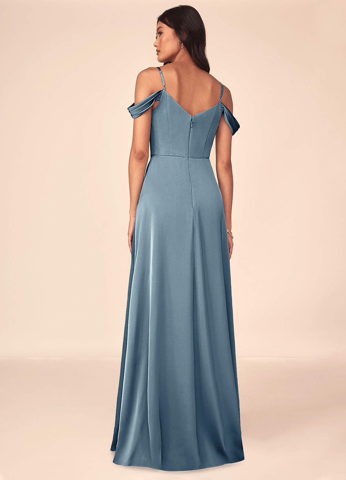 Dusty Blue Azazie Ocean Stretch Satin Dress Bridesmaid Dresses | Azazie